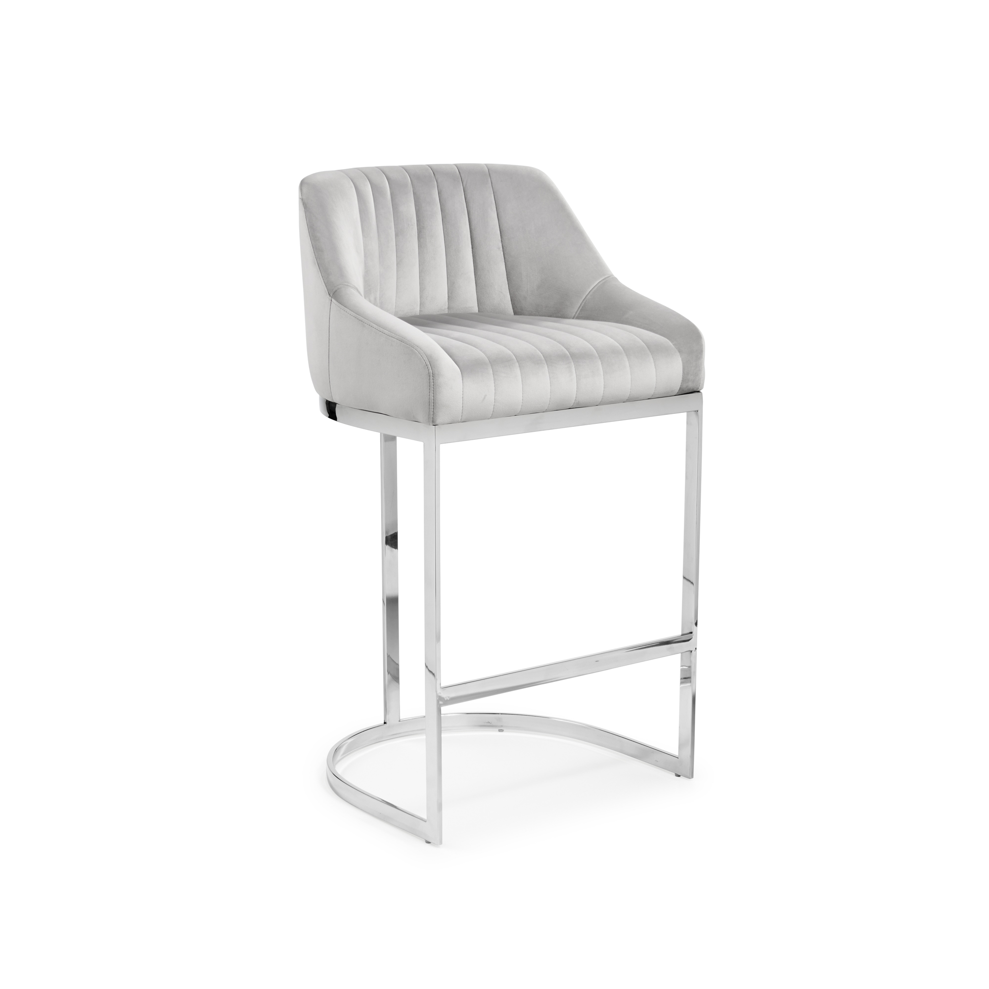 Barcelona Dove Grey Velvet Counter Stool with a Stainless Steel Frame