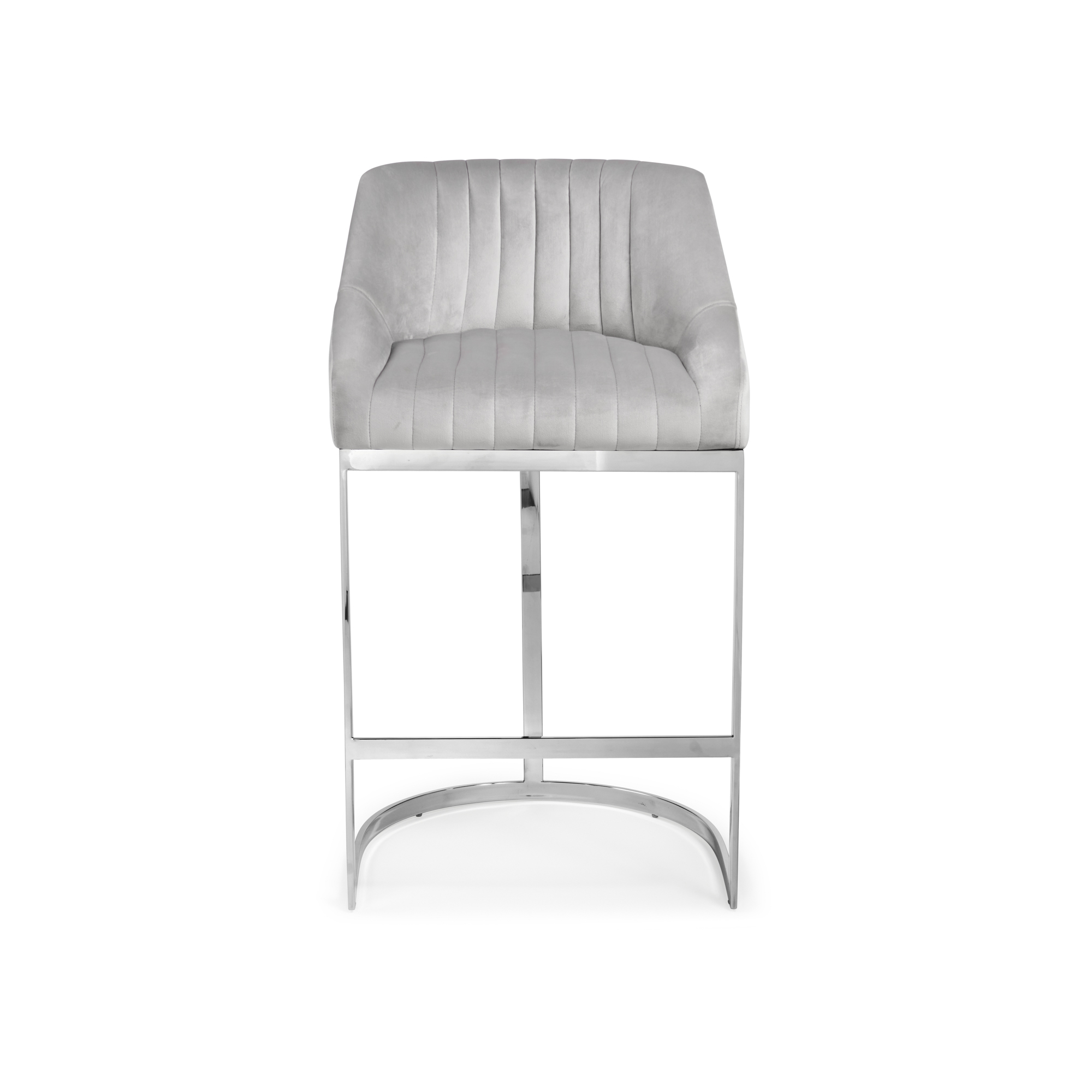 Barcelona Dove Grey Velvet Counter Stool with a Stainless Steel Frame