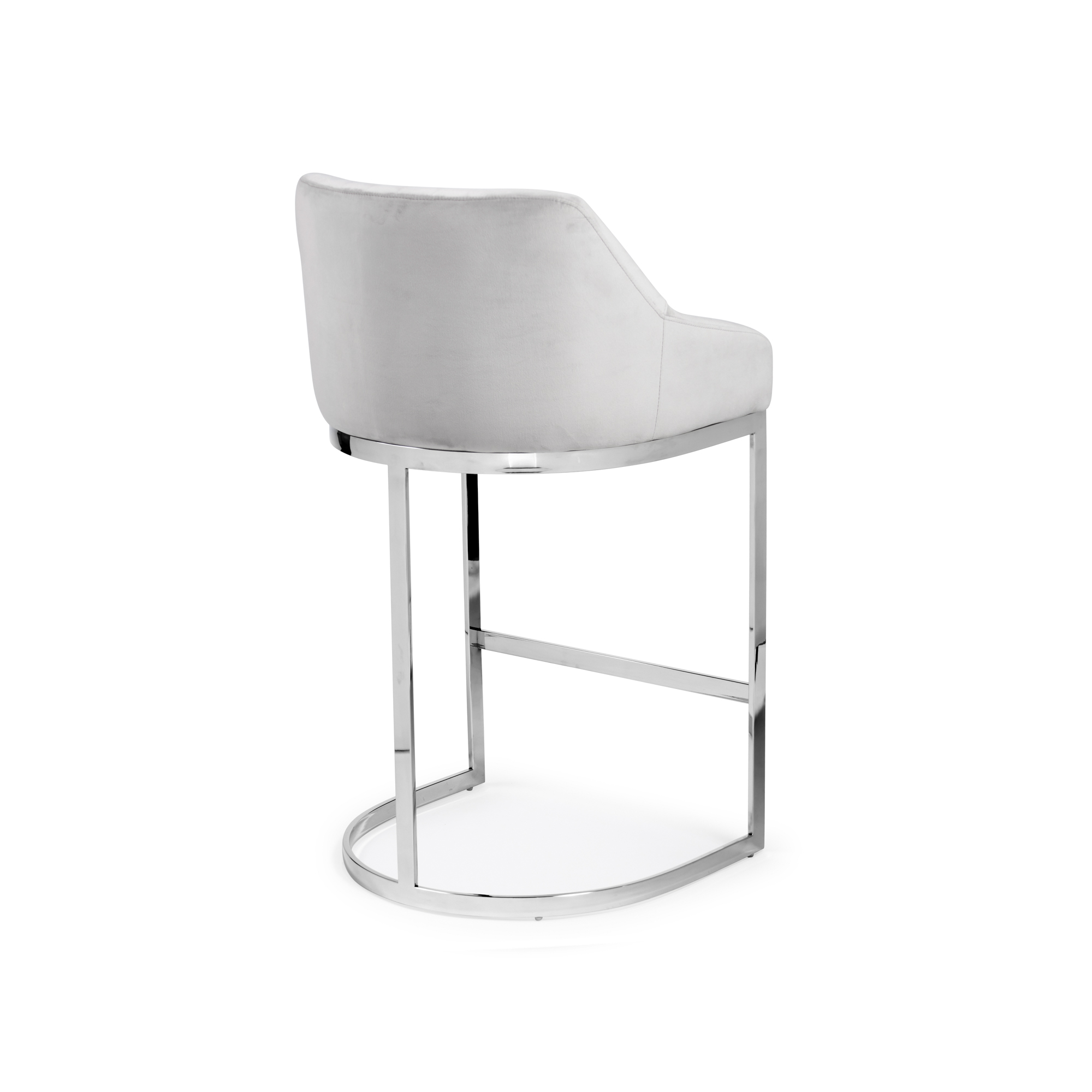 Barcelona Dove Grey Velvet Counter Stool with a Stainless Steel Frame