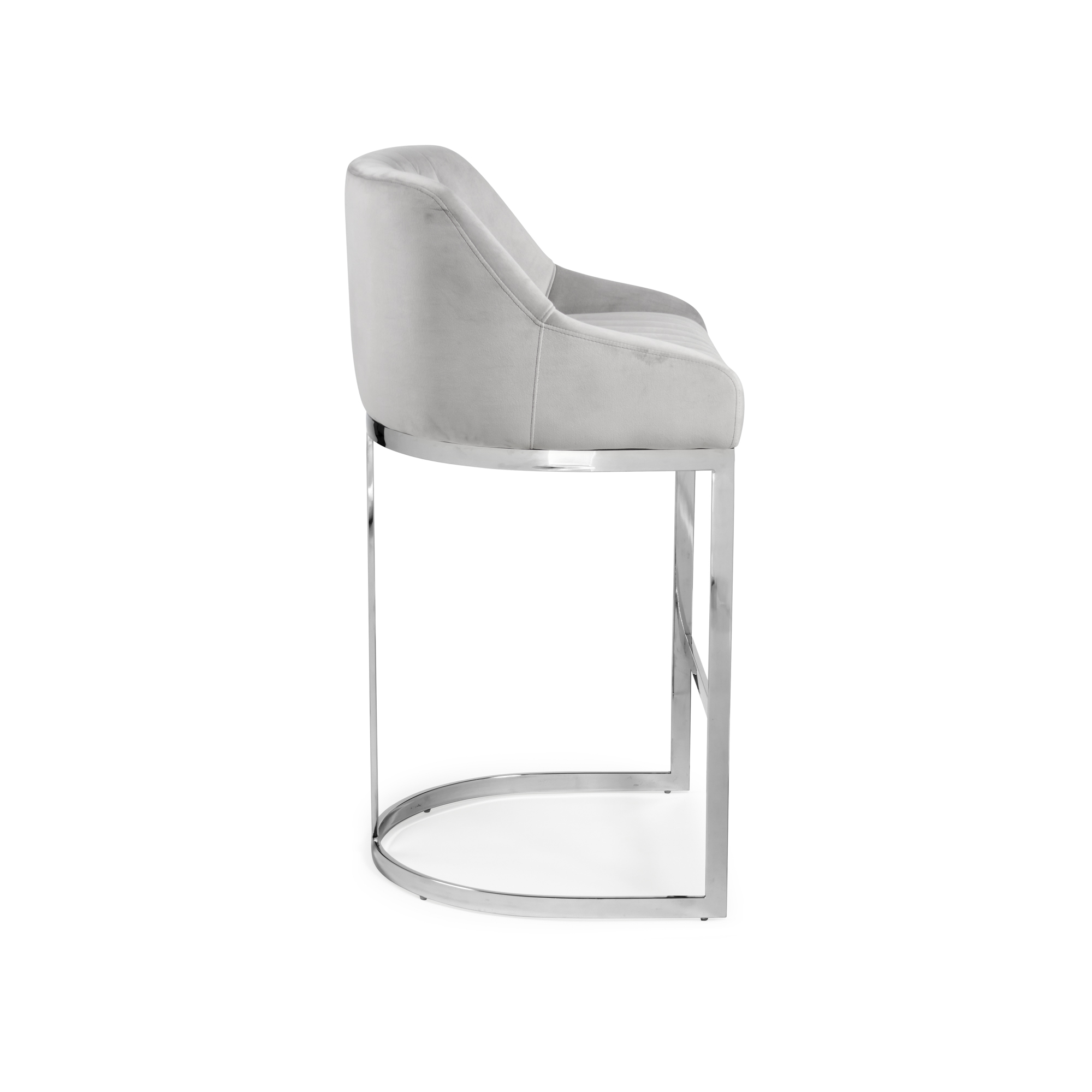 Barcelona Dove Grey Velvet Counter Stool with a Stainless Steel Frame