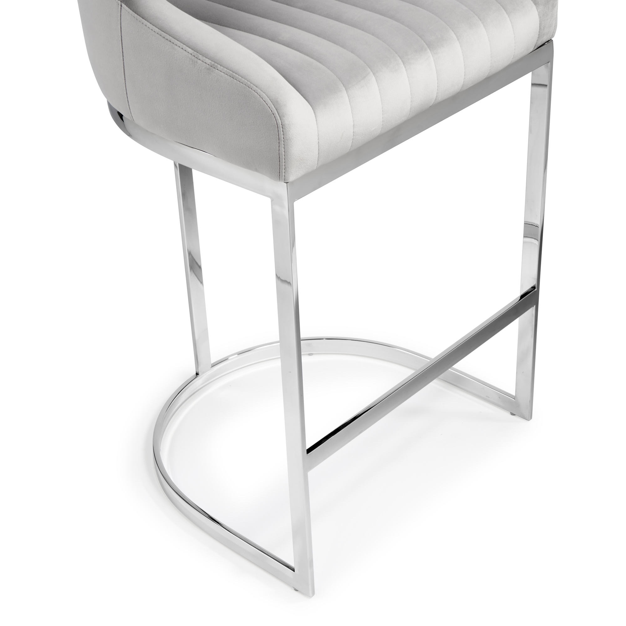 Barcelona Dove Grey Velvet Counter Stool with a Stainless Steel Frame
