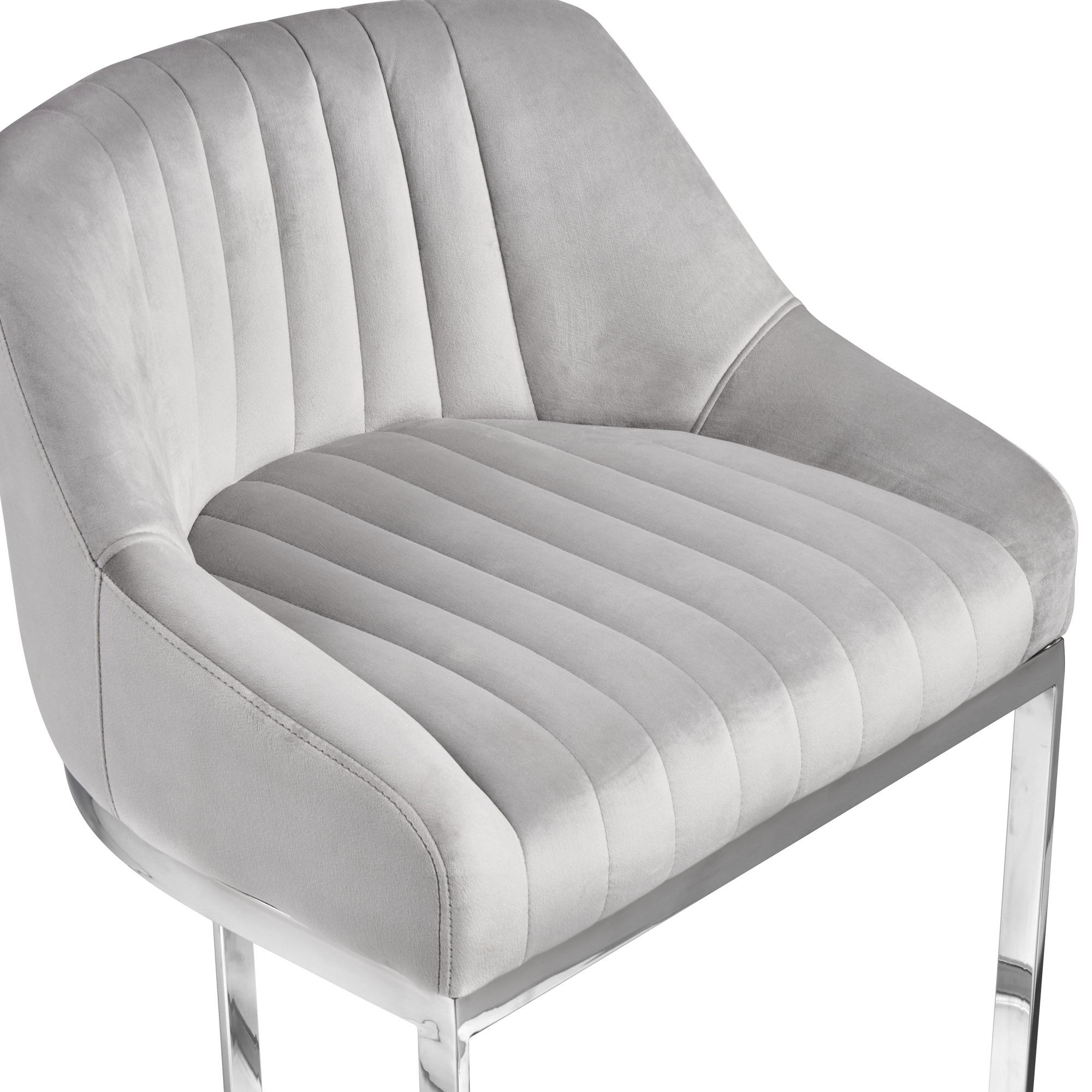 Barcelona Dove Grey Velvet Counter Stool with a Stainless Steel Frame