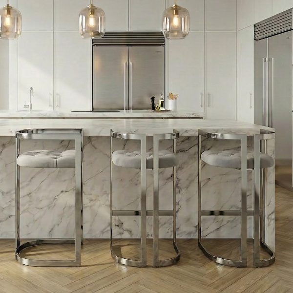 Annalise Grey Velvet Buttoned Kitchen Counter Stool