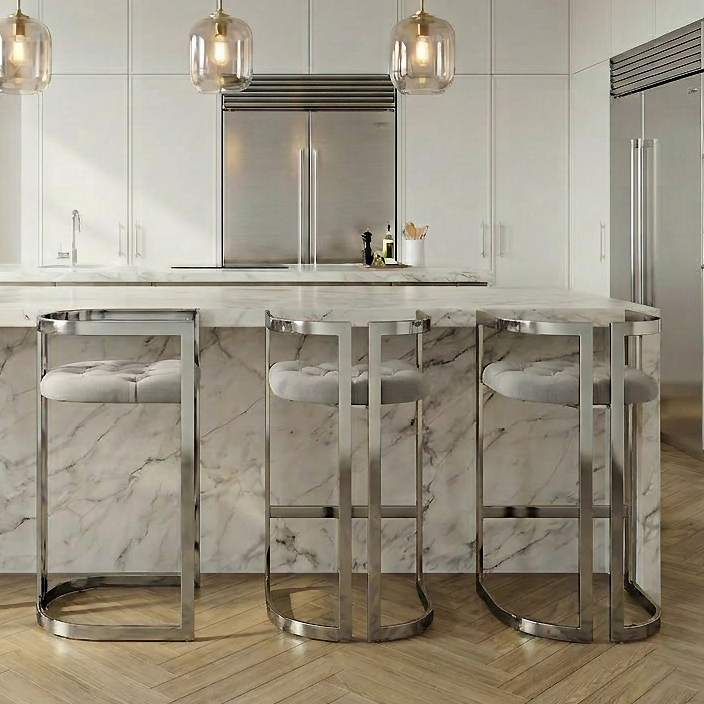 Annalise Grey Velvet Buttoned Kitchen Counter Stool