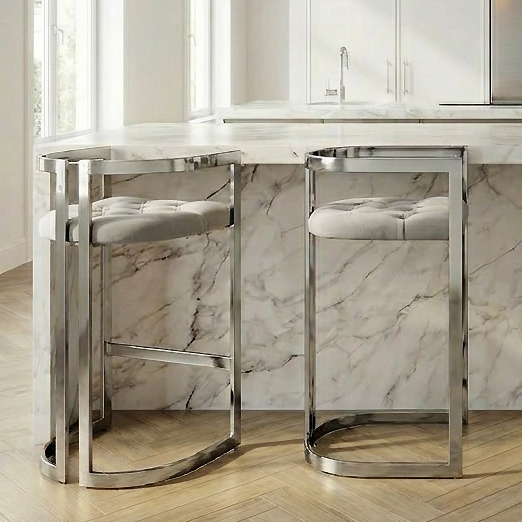 Annalise Grey Velvet Buttoned Kitchen Counter Stool