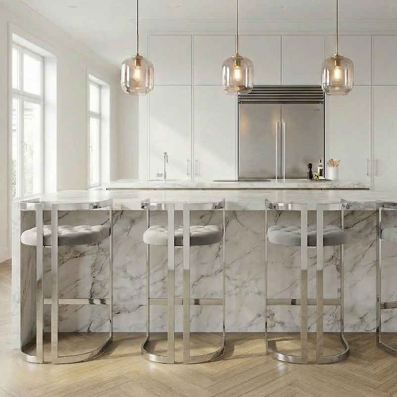 Annalise Grey Velvet Buttoned Kitchen Counter Stool - Image 3