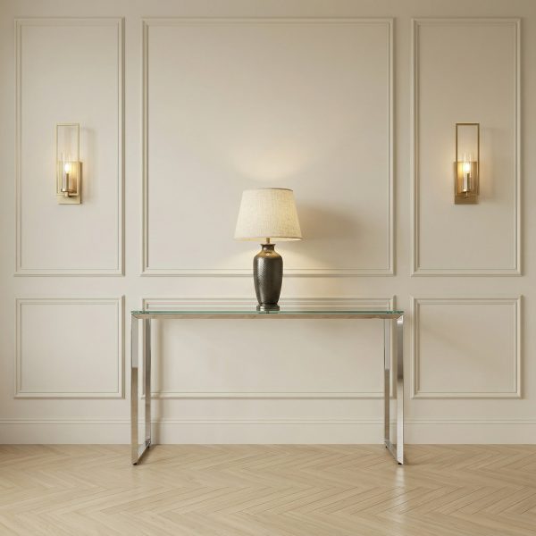Small Glass Console Table With Polished Stainless Steel