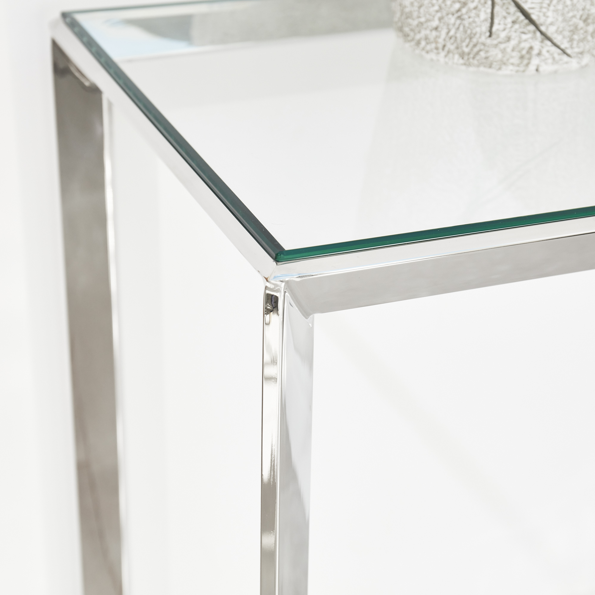 Small Glass Console Table With Polished Stainless Steel