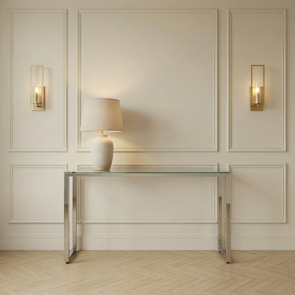 Small Glass Console Table With Polished Stainless Steel
