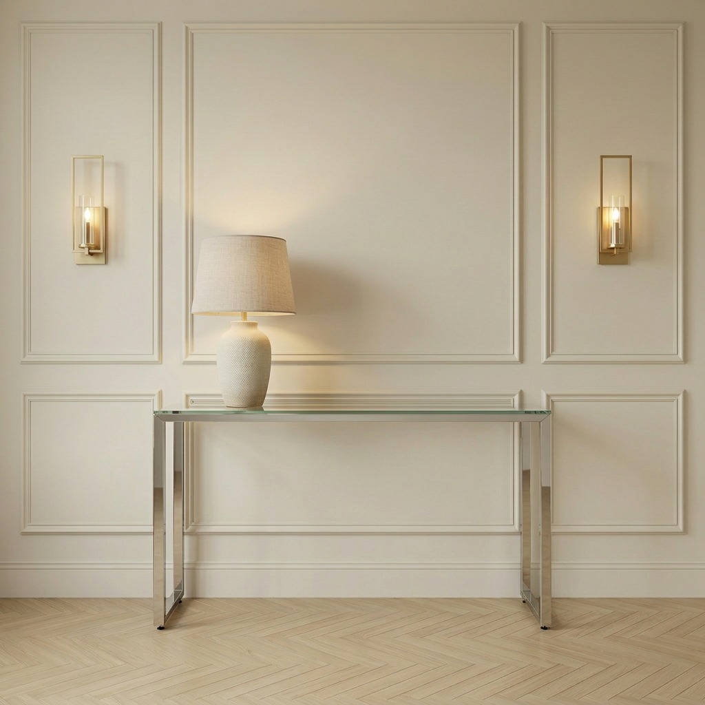 Small Glass Console Table Polished Stainless Steel