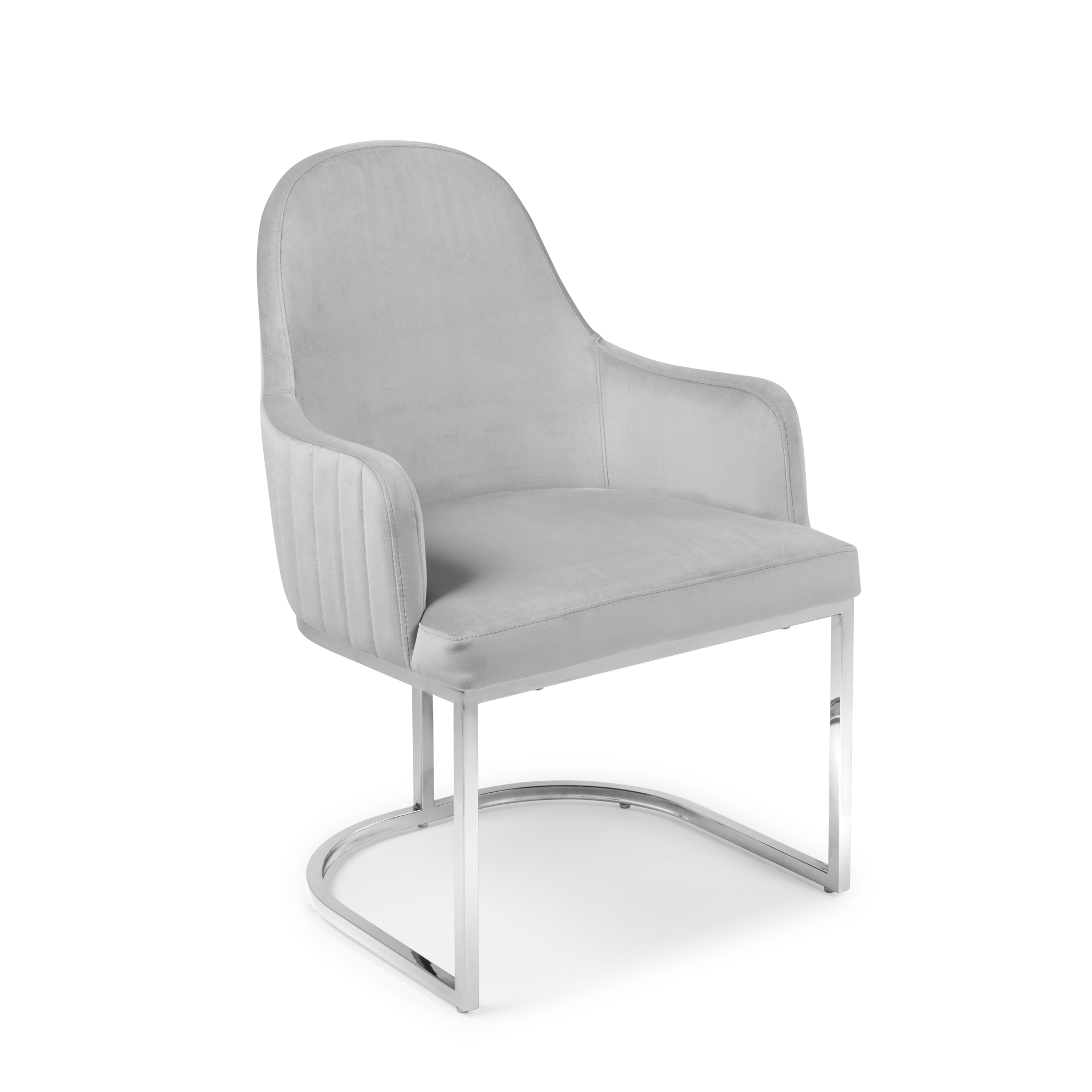 Barcelona Light Grey Brushed Velvet Upholstered Dining Chair – Stainless Steel Base