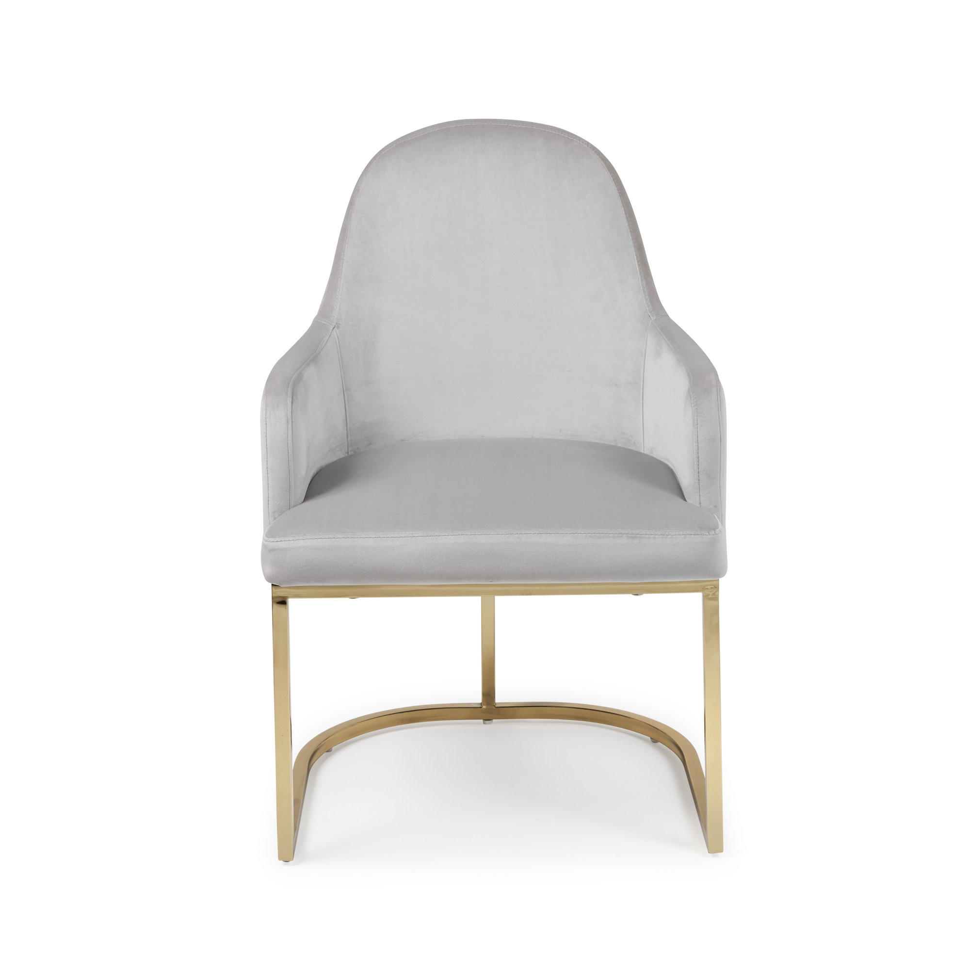 Barcelona Light Grey Brushed Velvet Upholstered Dining Chair – Golden Stainless Steel Base