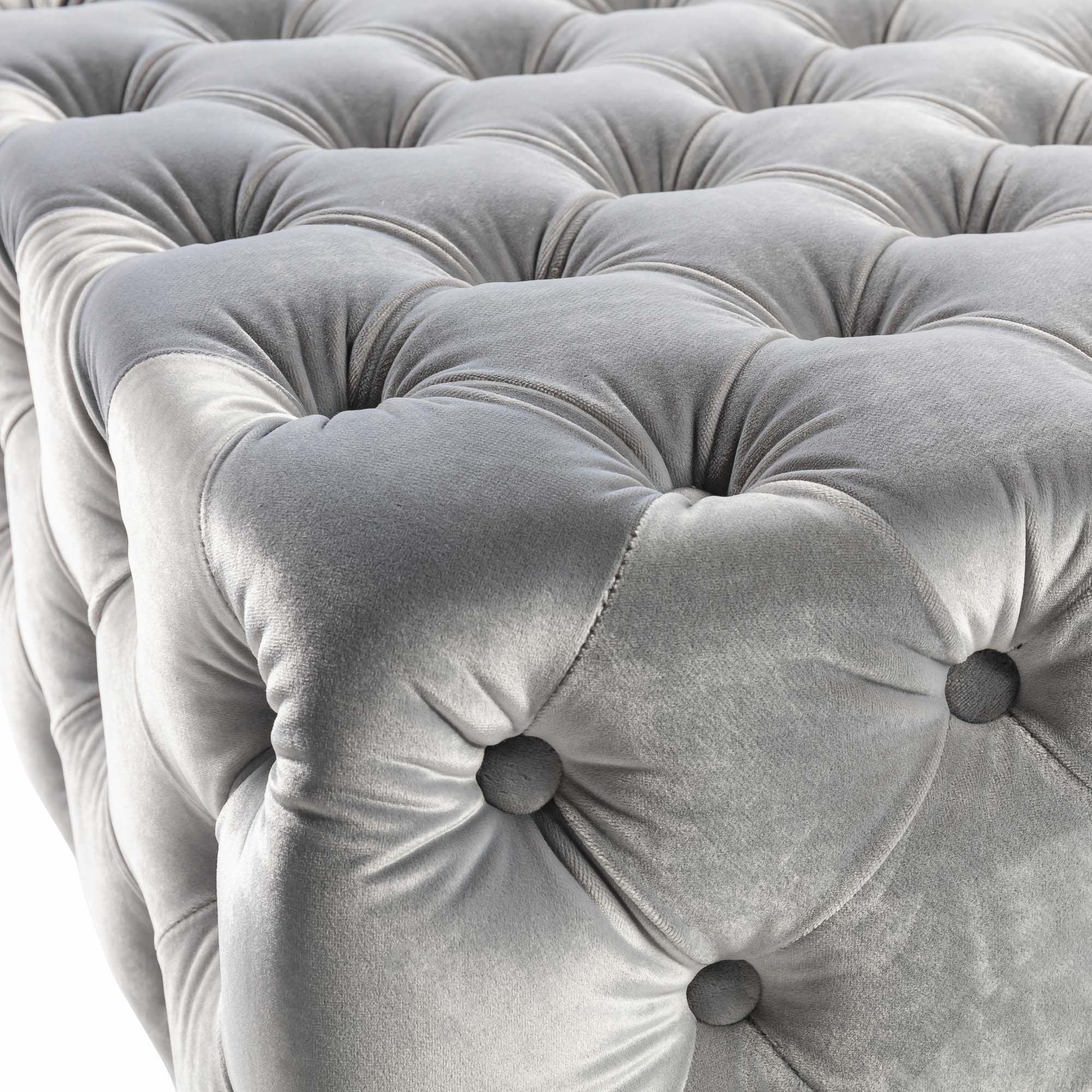 Buttoned Upholstered Grey Velvet Ottoman & Footstool