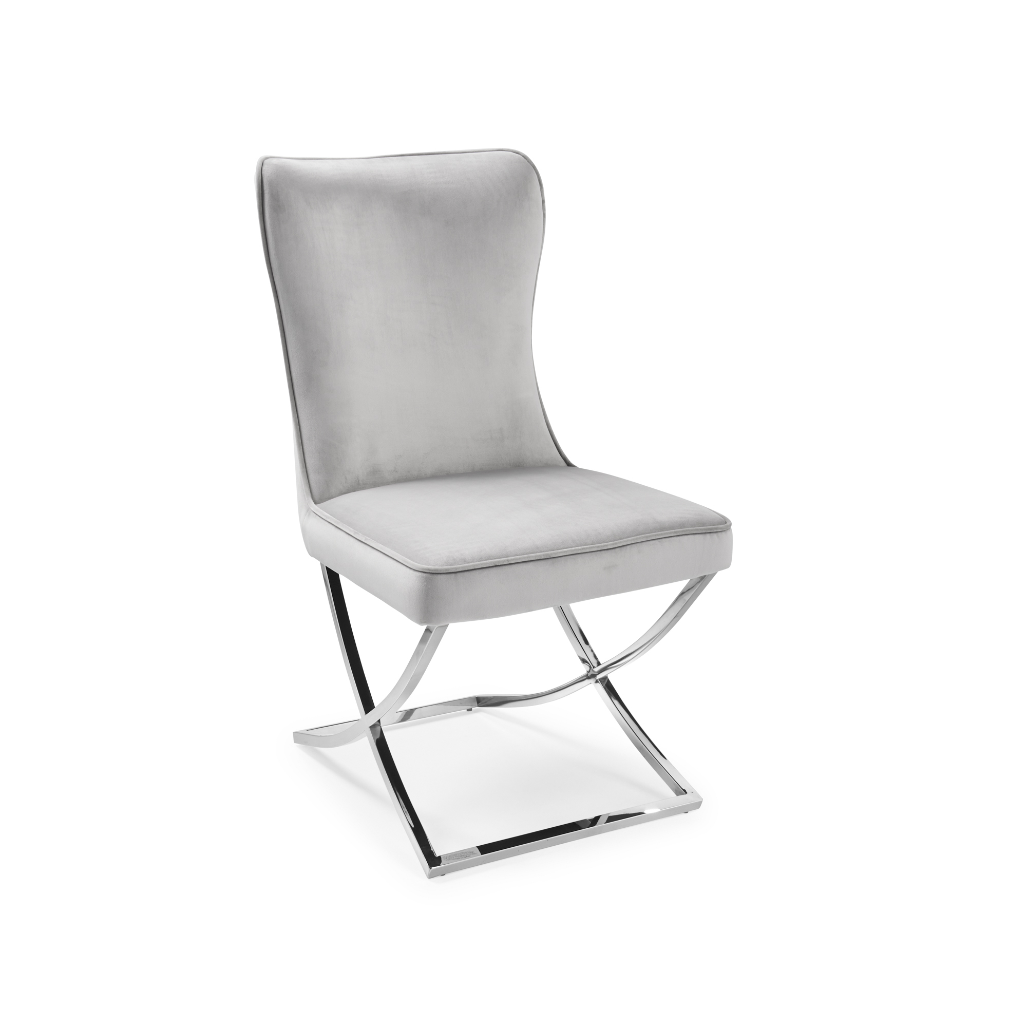 (Set of 2) Cheshire Light Grey Brushed Velvet Dining Chair with a Stainless Steel Cross Leg