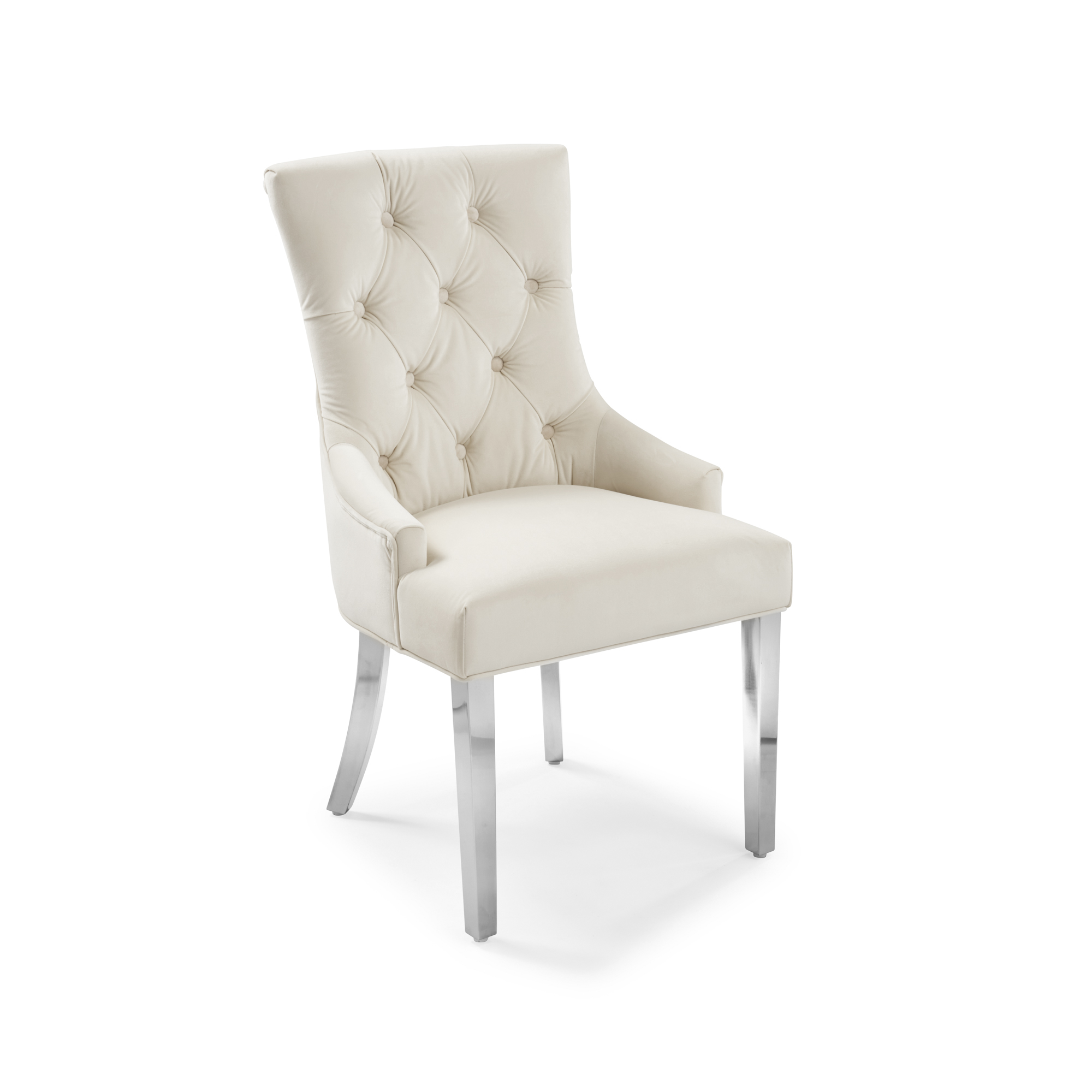 Truro Tiffany Cream Velvet Upholstered Scoop Dining Chair – Steel Legs