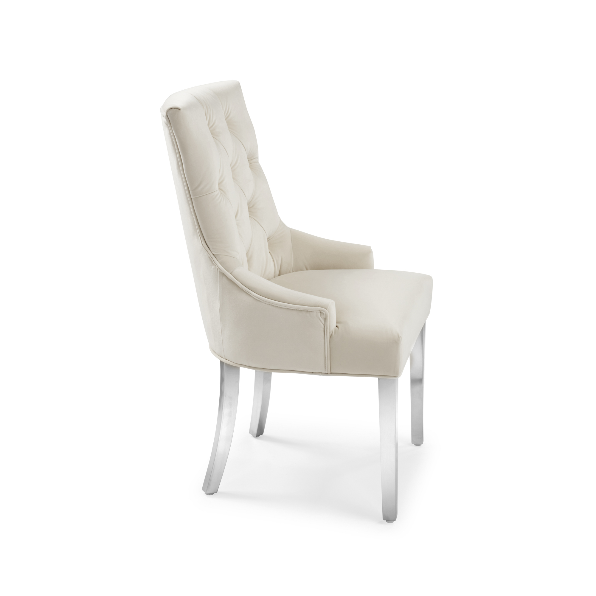 Truro Tiffany Cream Velvet Upholstered Scoop Dining Chair – Steel Legs