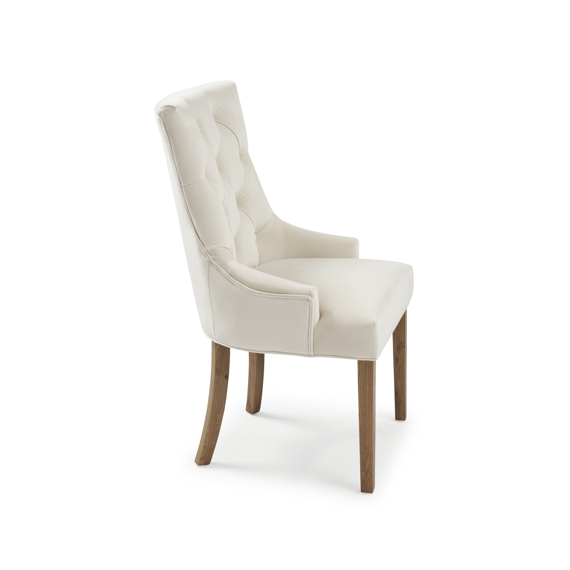 Truro Tiffany Cream Velvet Upholstered Scoop Dining Chair – Oak Legs