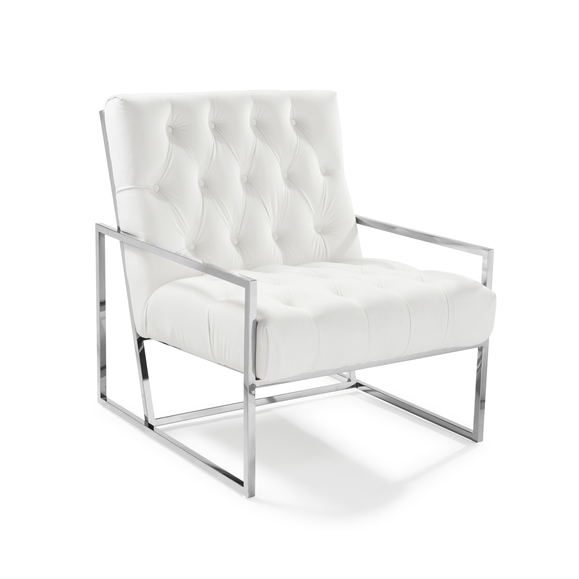 Bequest Accent Stainless Steel & Pearl White Velvet Lounge Armchair