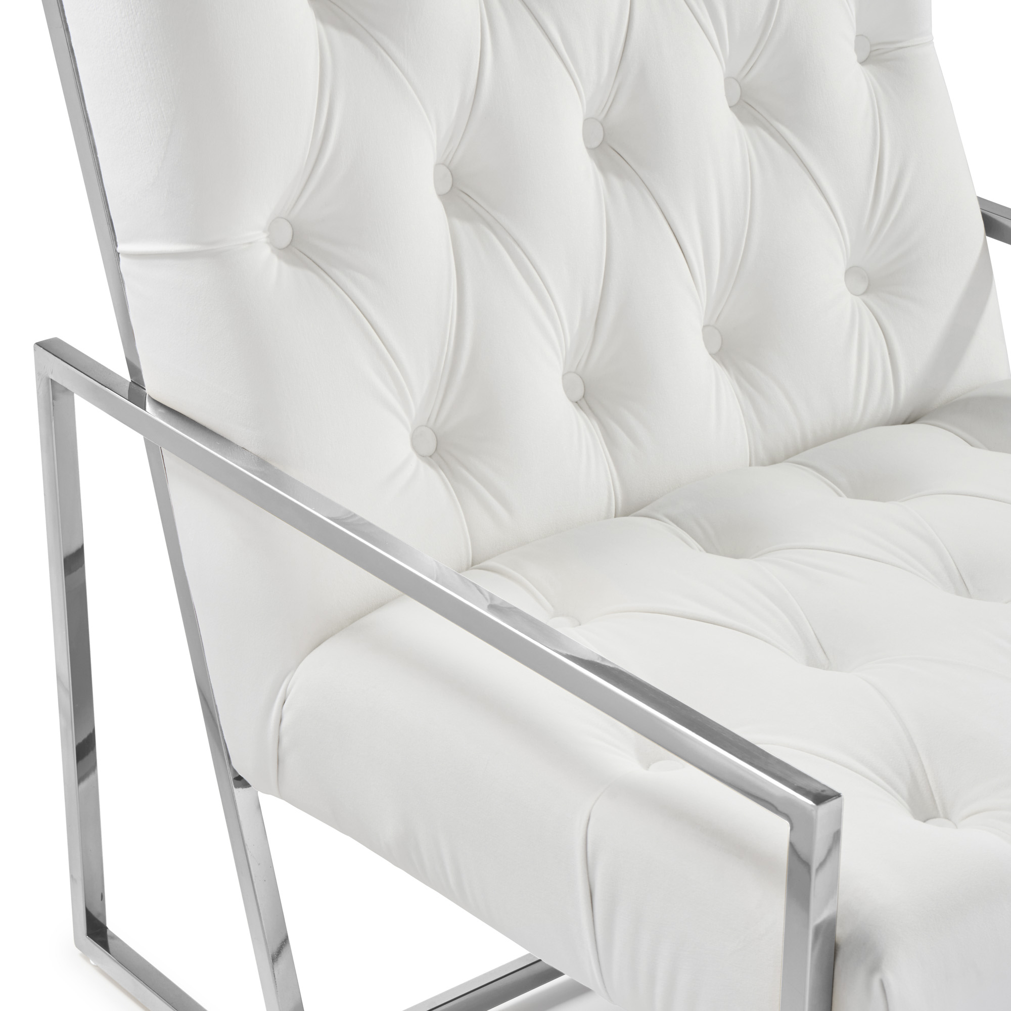 Bequest Accent Stainless Steel & Pearl White Velvet Lounge Armchair