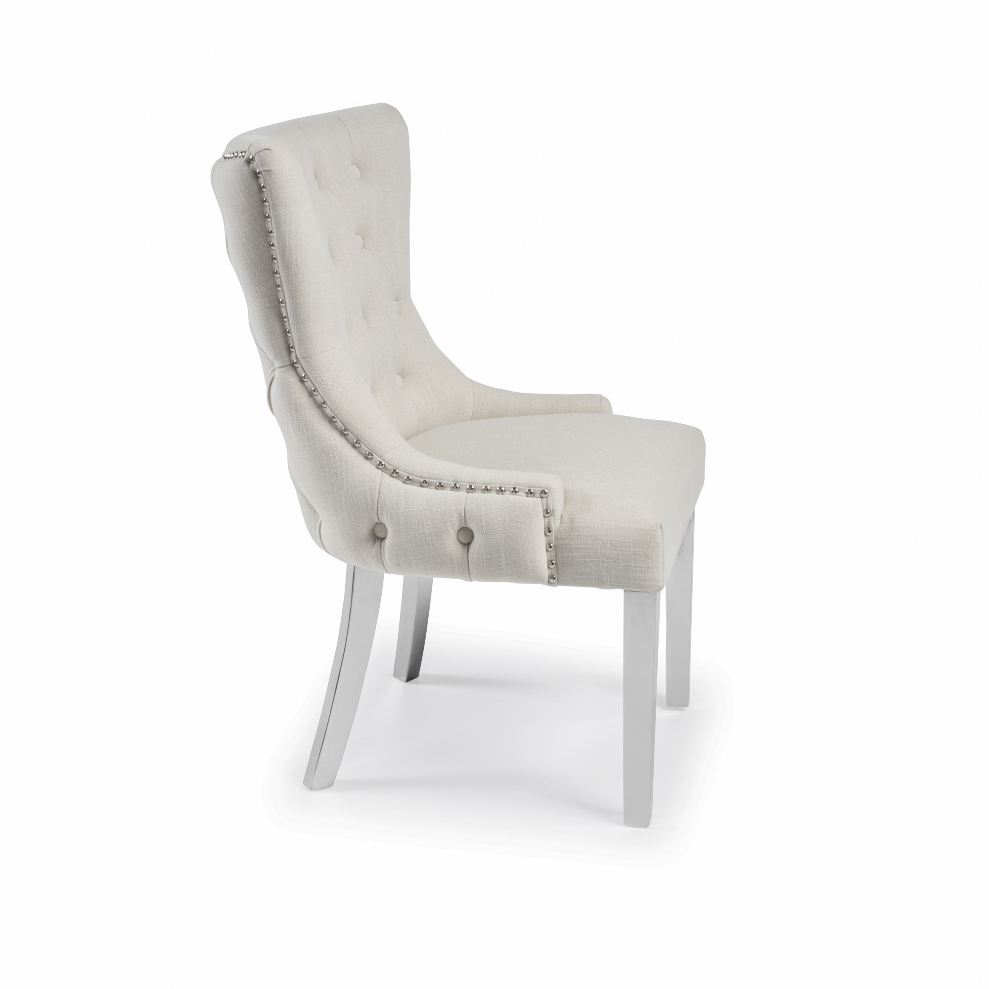 Knightsbridge Natural Linen Buttoned Scoop Dining Chair with Stainless Steel Legs