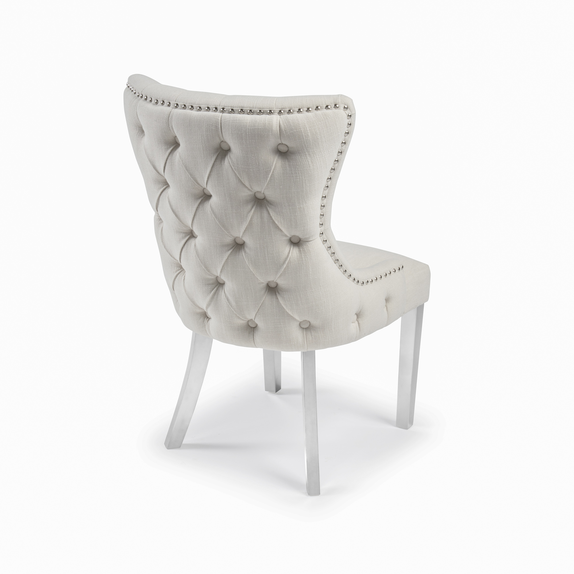 Knightsbridge Natural Linen Buttoned Scoop Dining Chair with Stainless Steel Legs