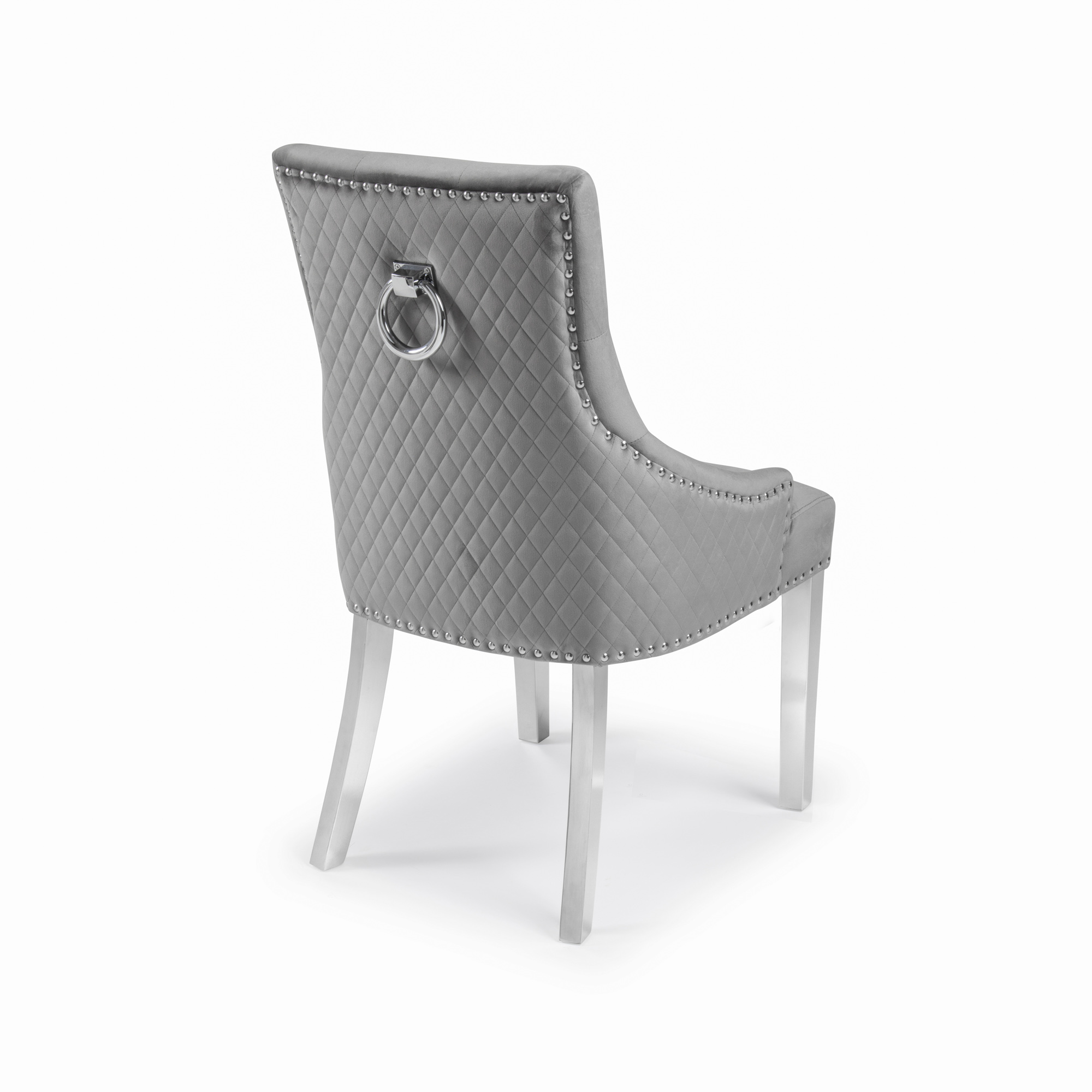 Chelsea Brushed Velvet Scoop Back Dining Chair in Grey – Diamond Stitch – Steel Legs