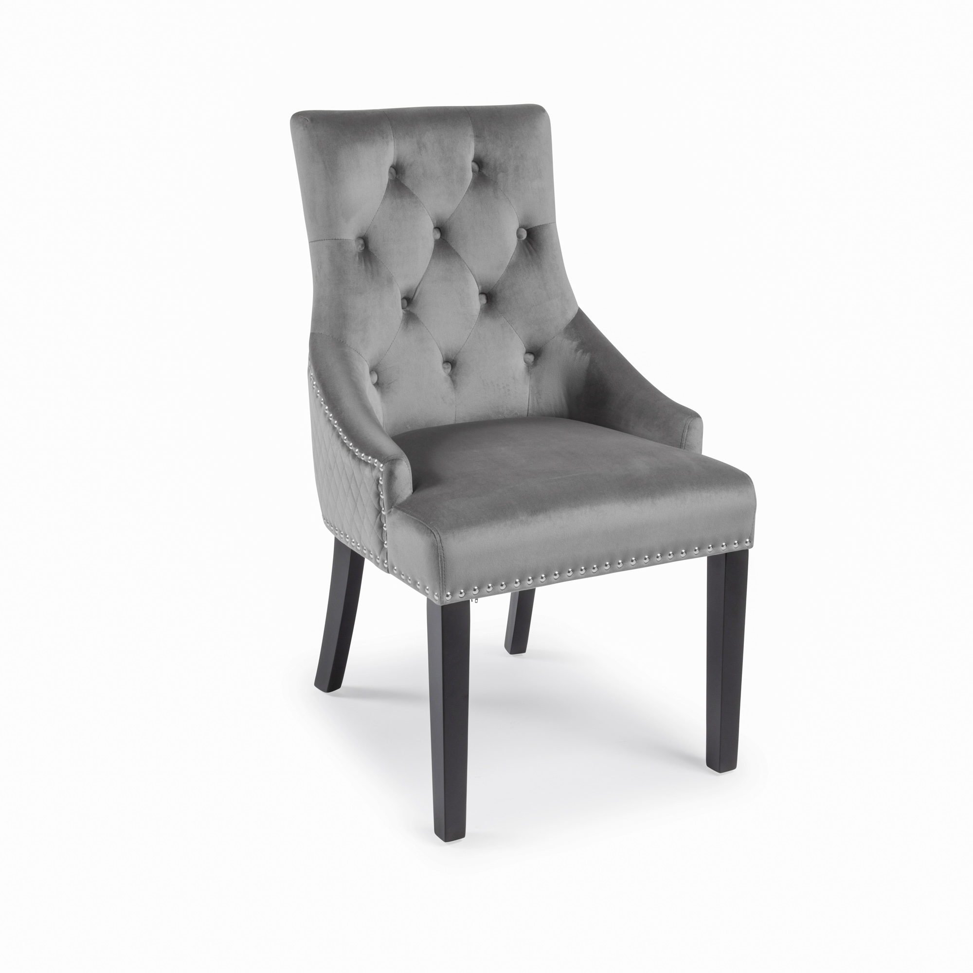 Chelsea Brushed Velvet Scoop Back Dining Chair in Grey – Diamond Stitch – Black Legs