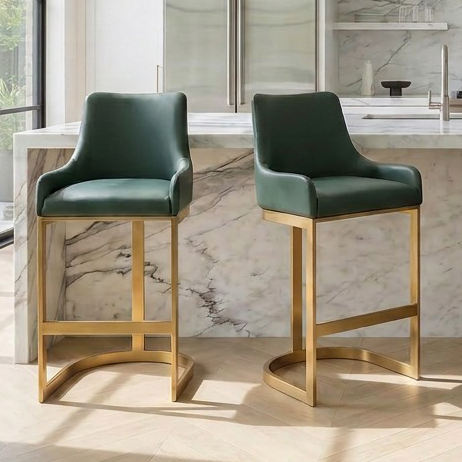 Clara Green Upholstered Counter Kitchen Stool with Gold Steel Frame