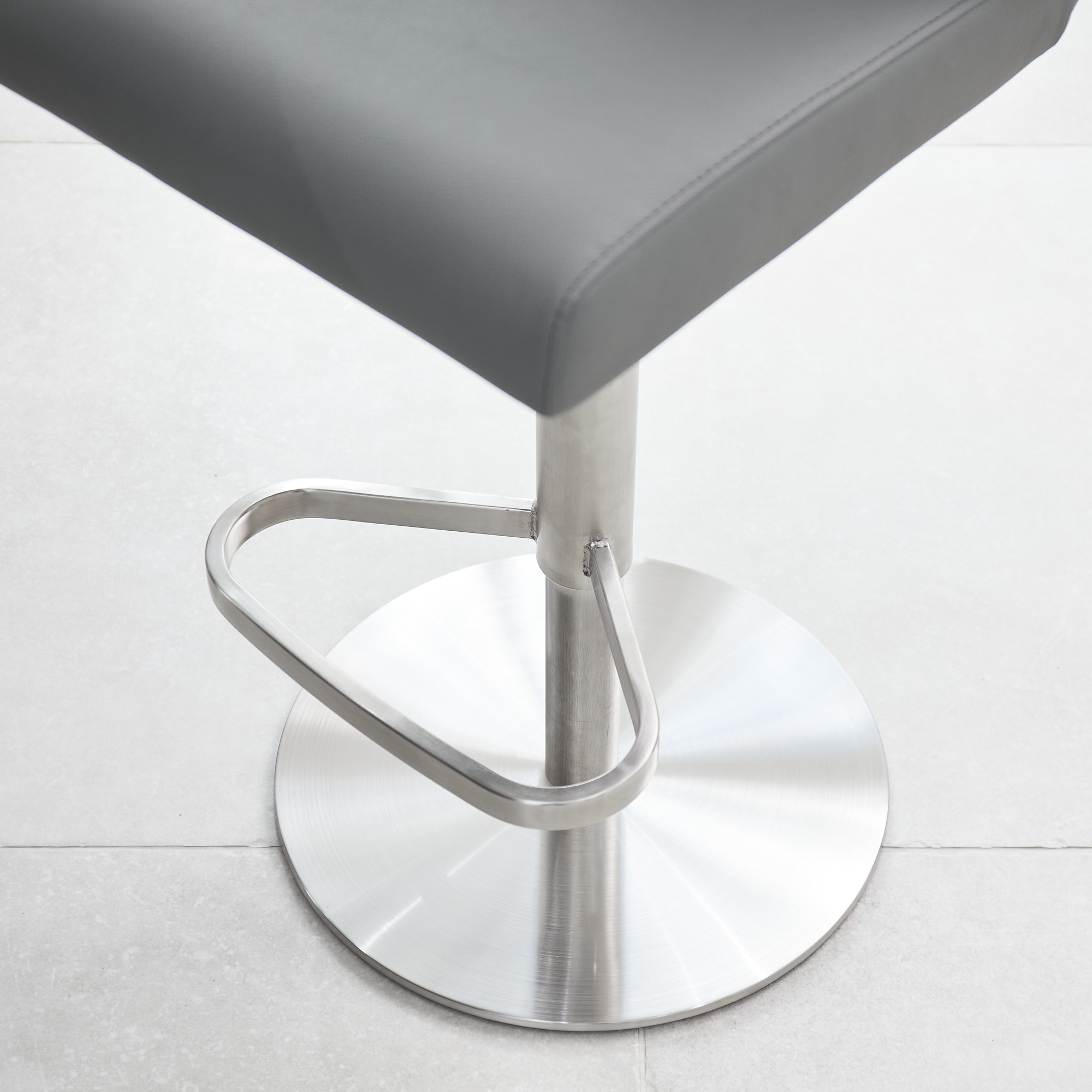 Portland Brushed Steel Gas Lift Kitchen Stool in Grey Faux Leather