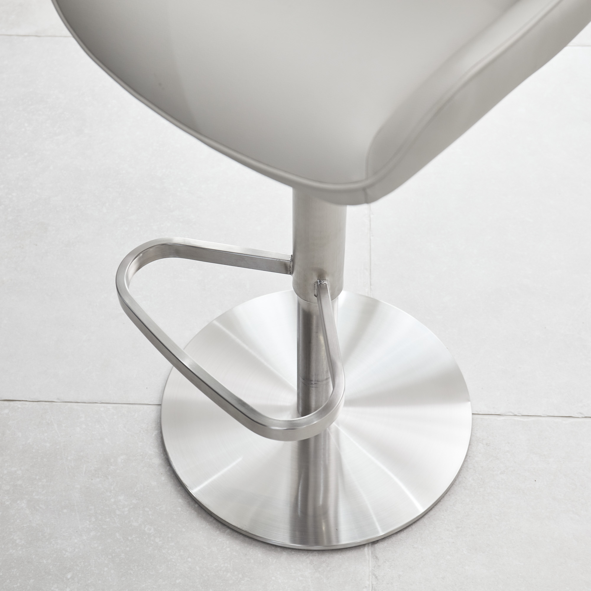 Virginia Brushed Steel Gas Lift Bar Stool in Stone Washed Beige Faux Leather