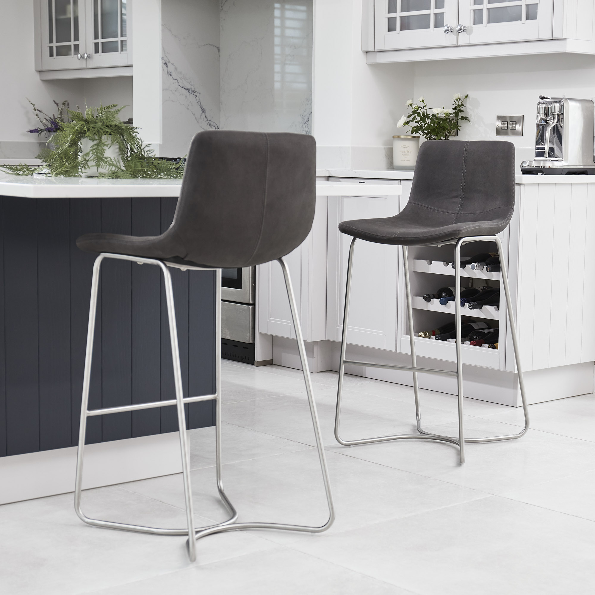 Austin Charcoal Brushed Steel Bar Stool