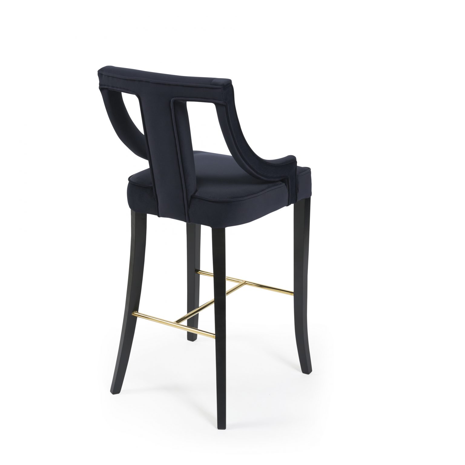 Juliette Dark Blue Velvet Bar Stool with Gold Trim Footrest Grosvenor