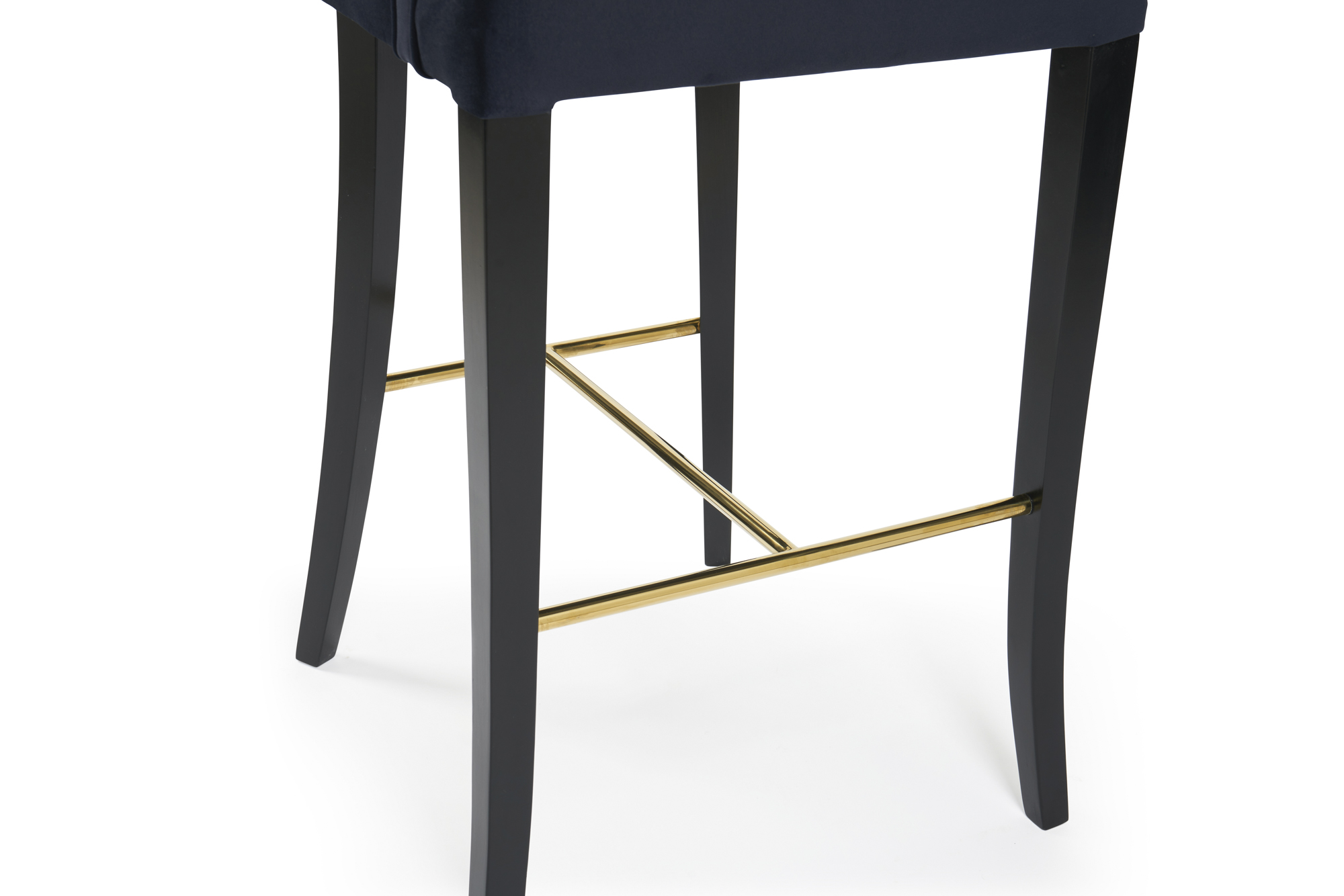 Juliette Dark Blue Velvet Bar Stool with Gold Trim Footrest