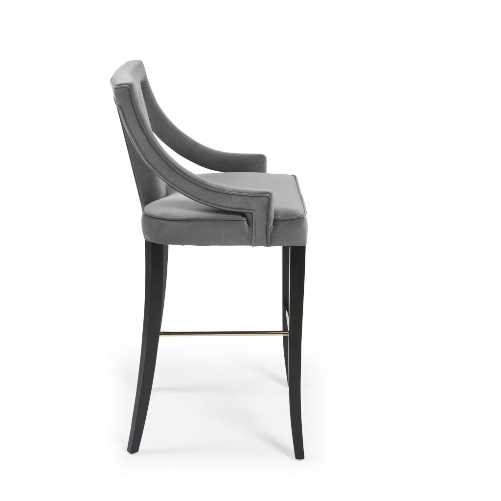 Juliette Grey Velvet Bar Stool with Gold Trim Footrest Grosvenor