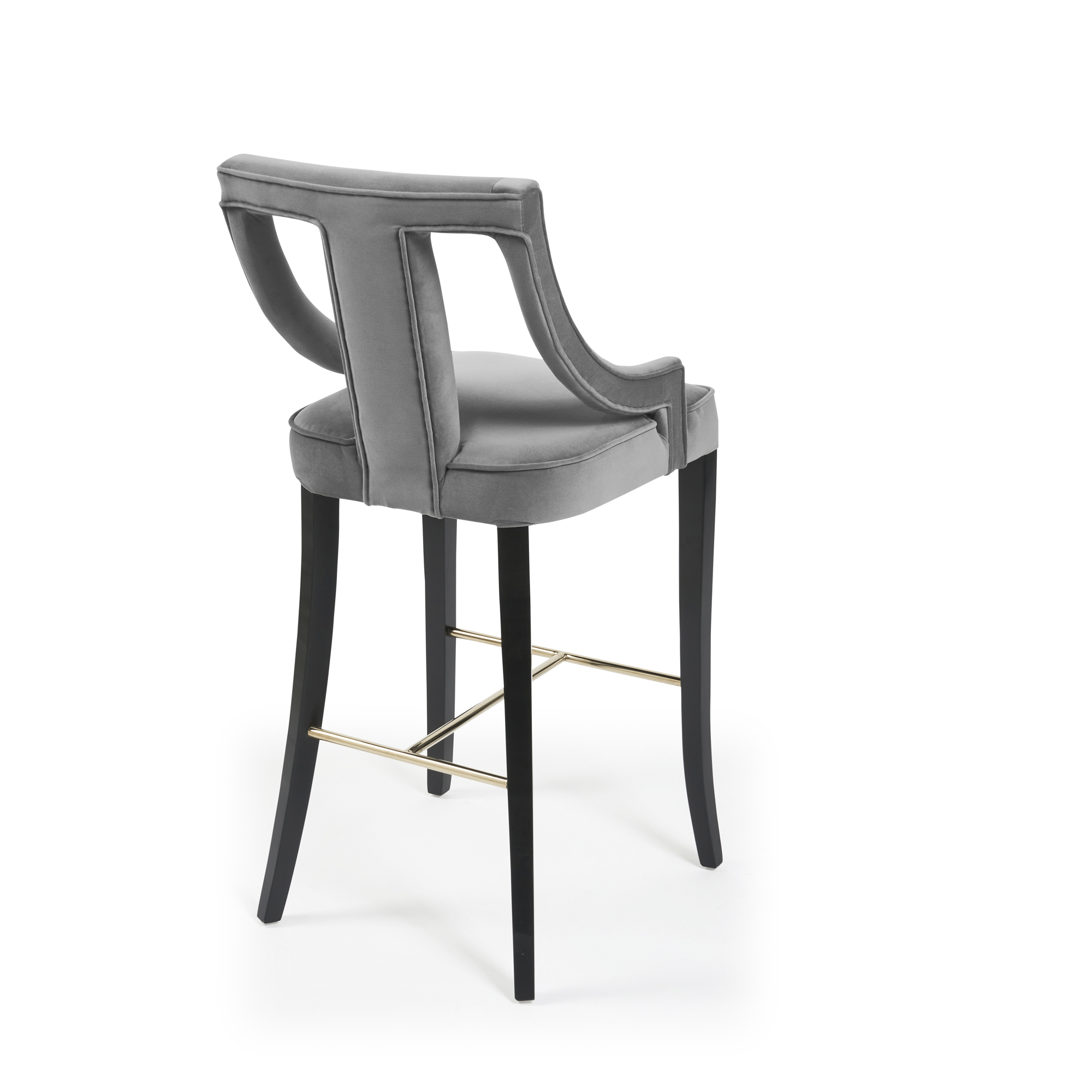 Juliette Grey Velvet Bar Stool with Gold Trim Footrest