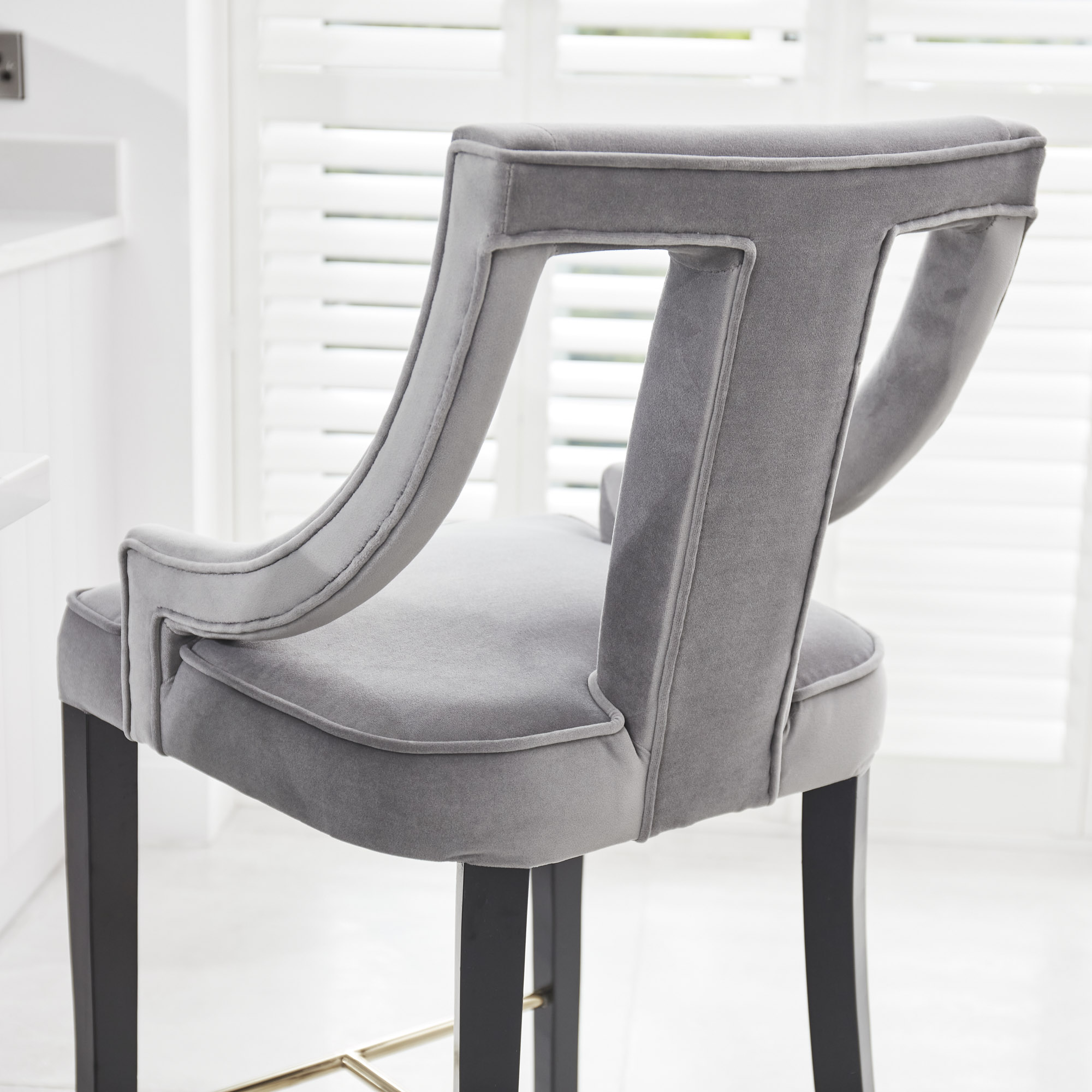 Juliette Grey Velvet Bar Stool with Gold Trim Footrest