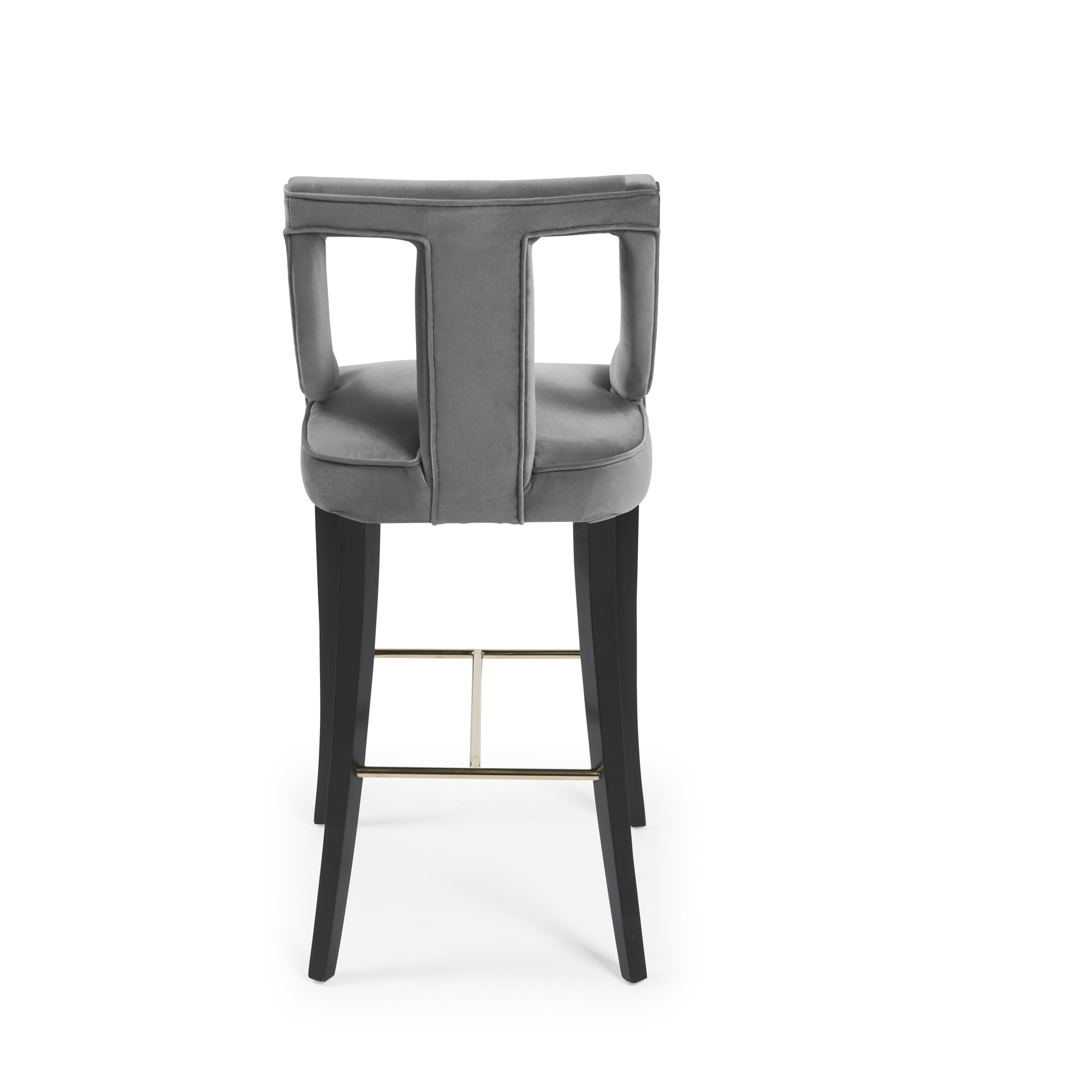 Juliette Grey Velvet Bar Stool with Gold Trim Footrest