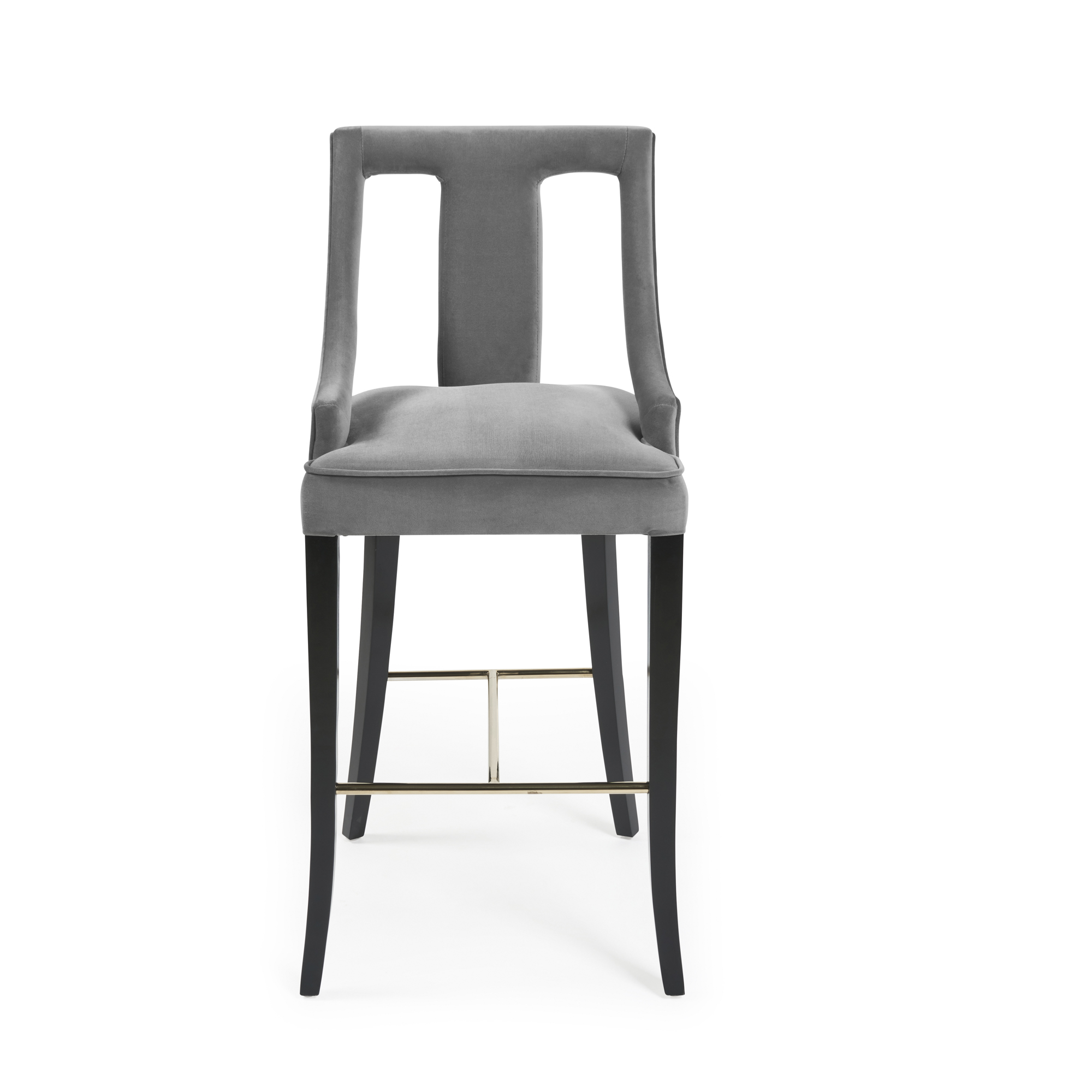 Juliette Grey Velvet Bar Stool with Gold Trim Footrest