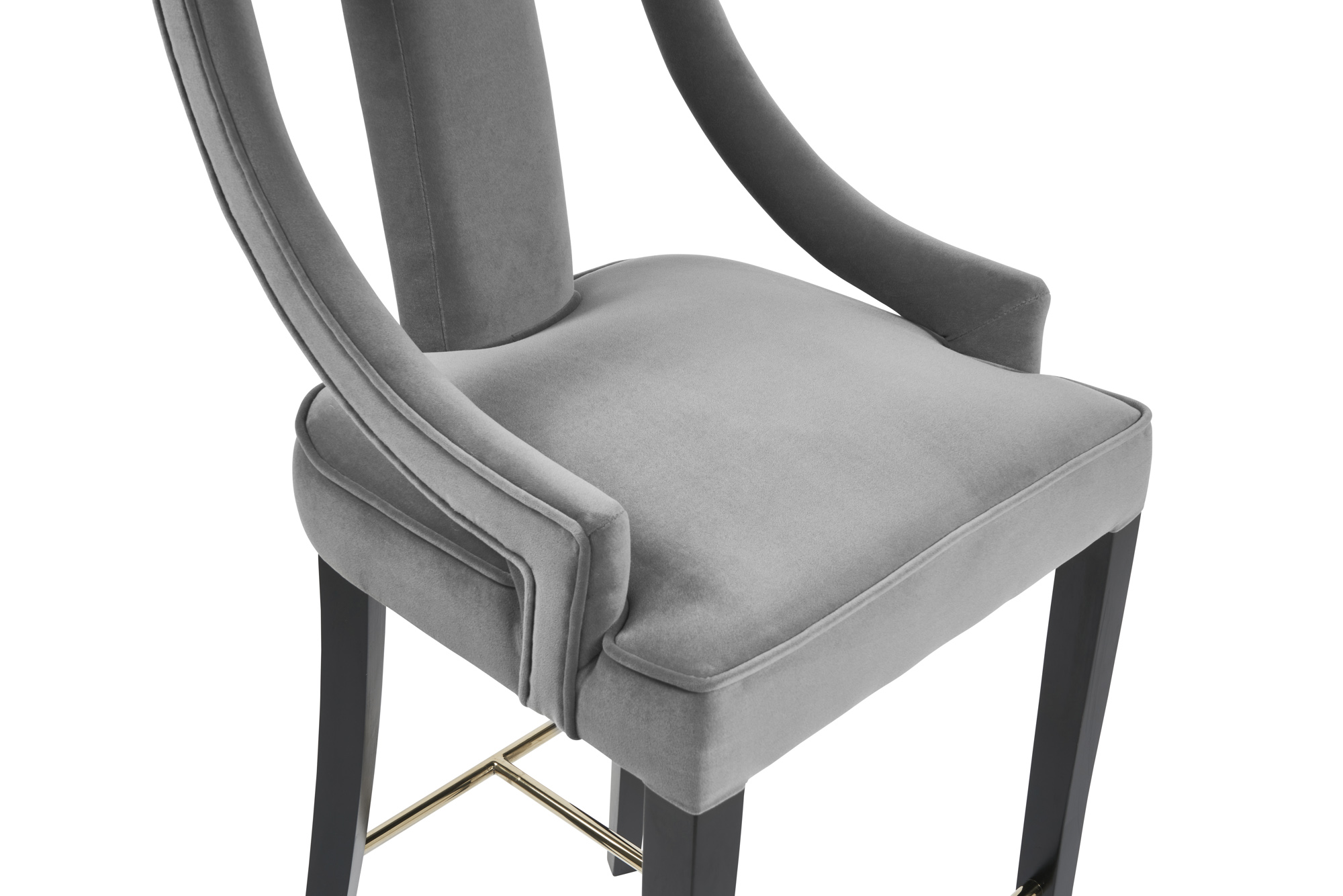 Juliette Grey Velvet Bar Stool with Gold Trim Footrest