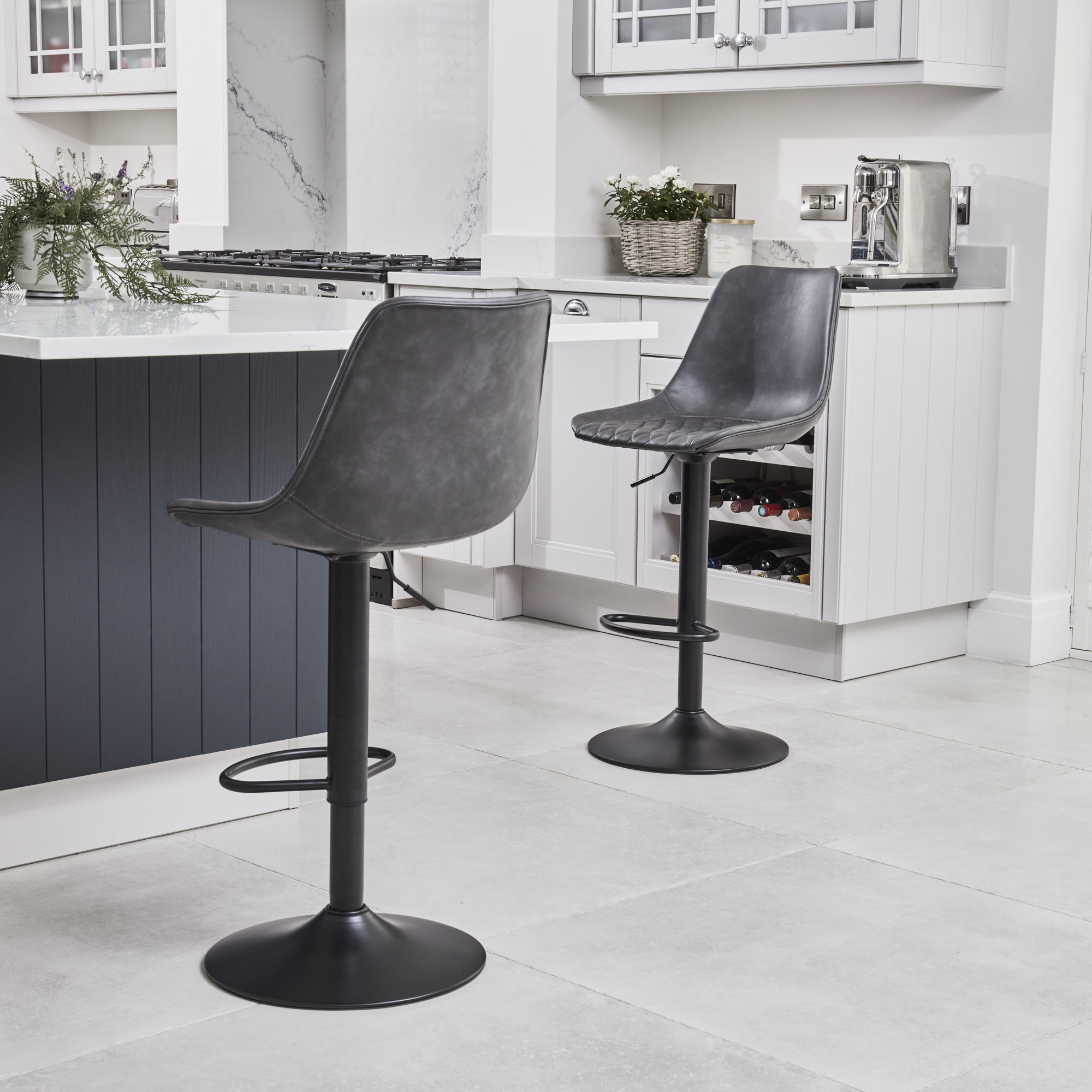 (Set of 2) Enzo Dark Grey Faux Leather Kitchen/Bar High Back Stool
