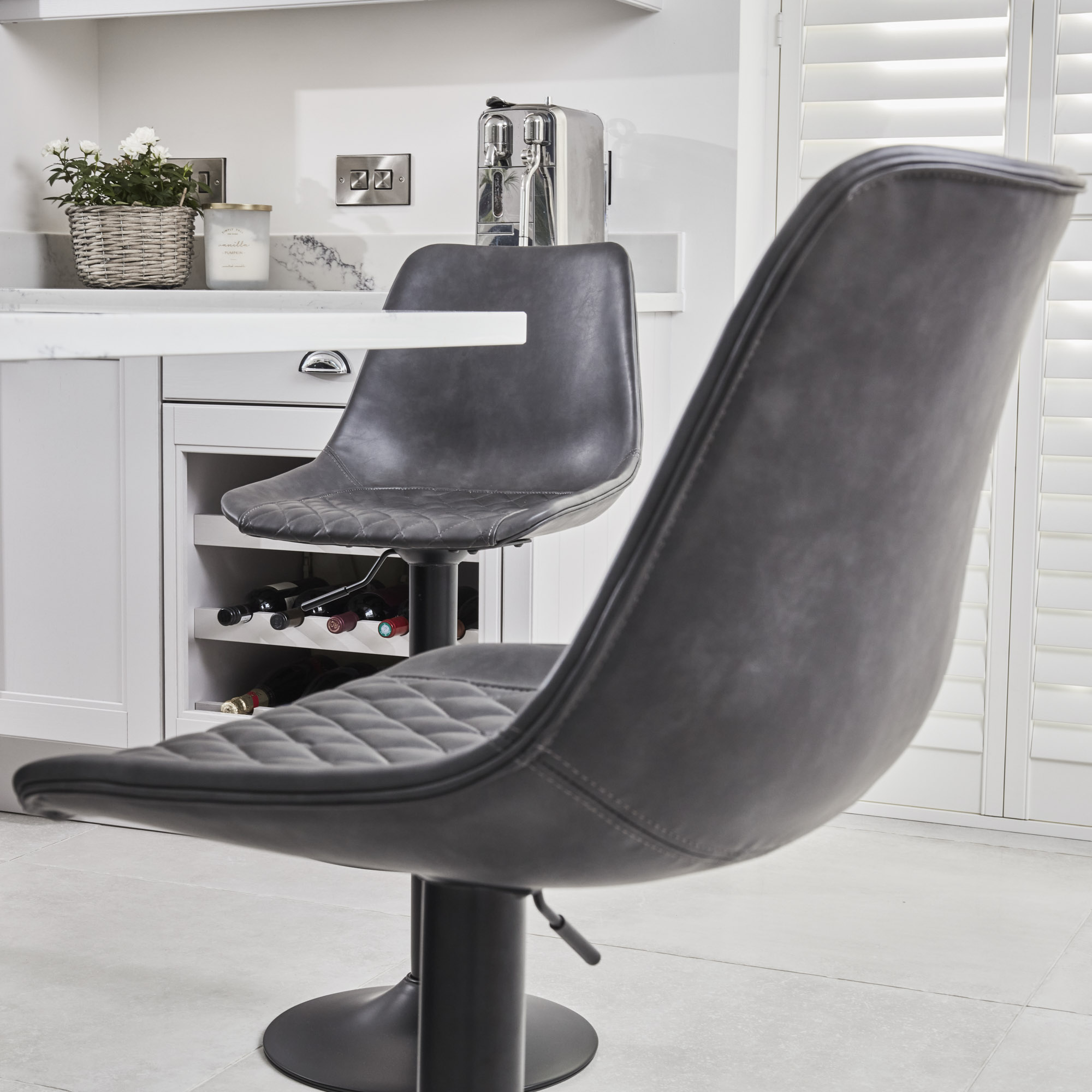 (Set of 2) Enzo Dark Grey Faux Leather Kitchen/Bar High Back Stool