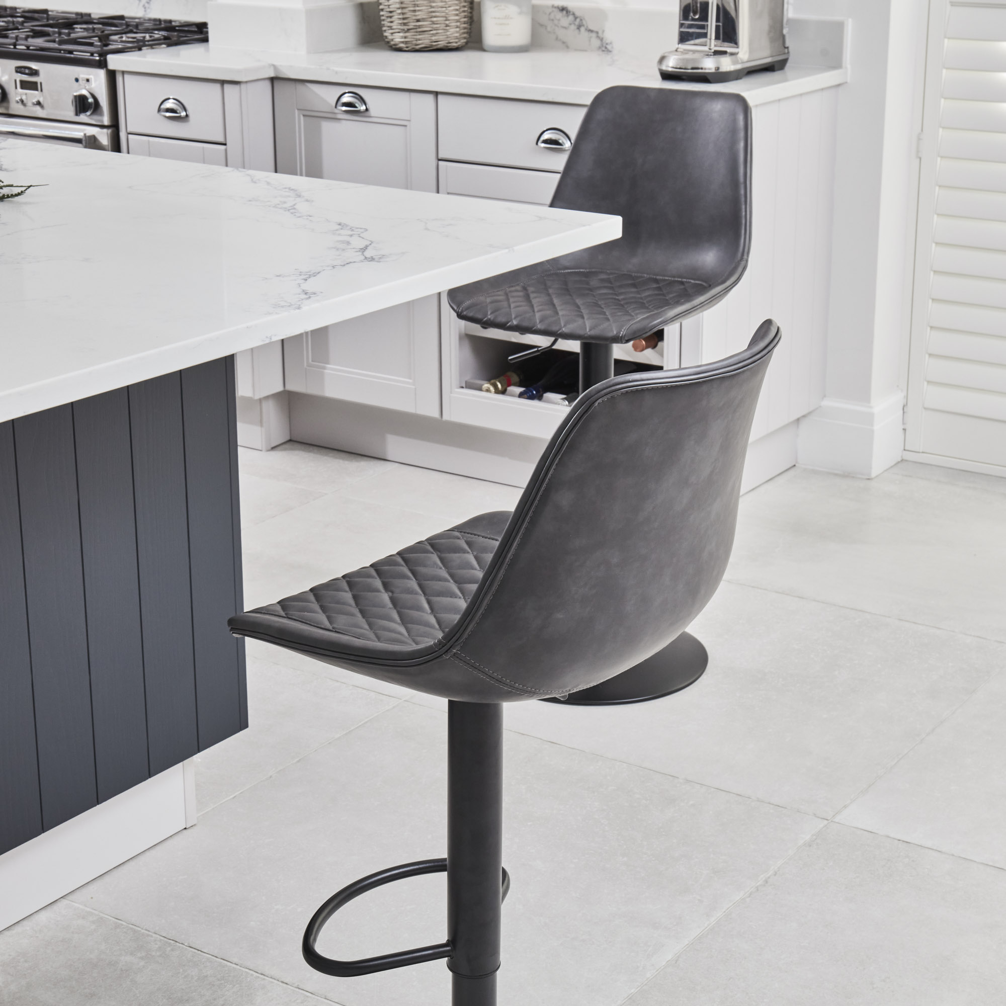 (Set of 2) Enzo Dark Grey Faux Leather Kitchen/Bar High Back Stool