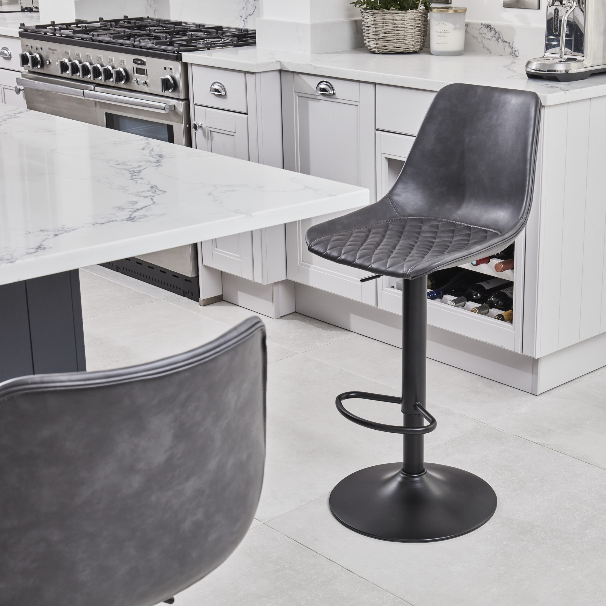 (Set of 2) Enzo Dark Grey Faux Leather Kitchen/Bar High Back Stool
