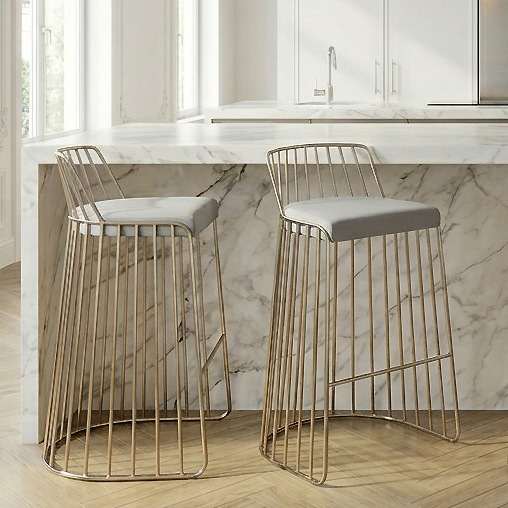Claudia Grey Velvet Stainless Steel Kitchen Barstool