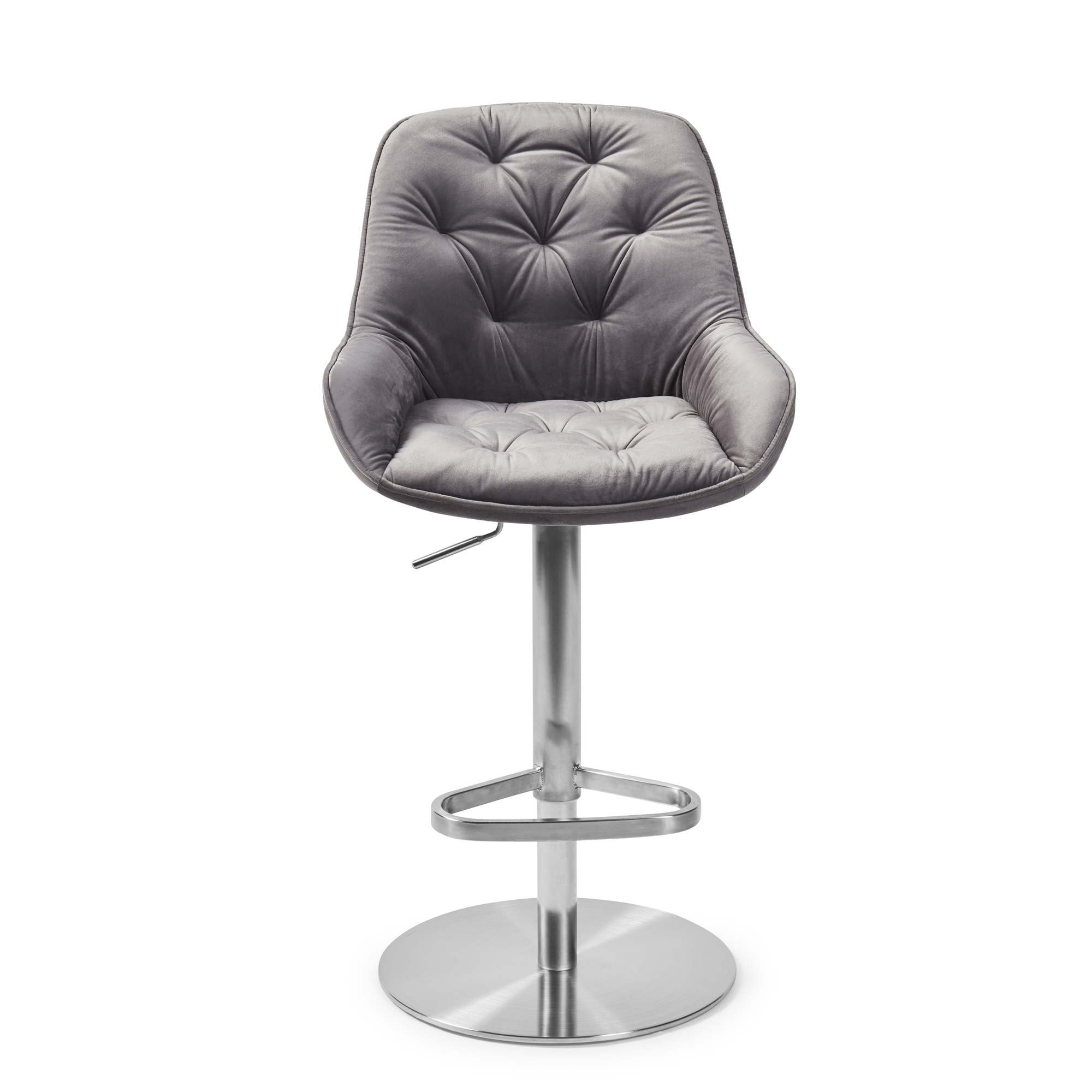 Seattle Swivel Grey Velvet Gas Lift Bar Stool