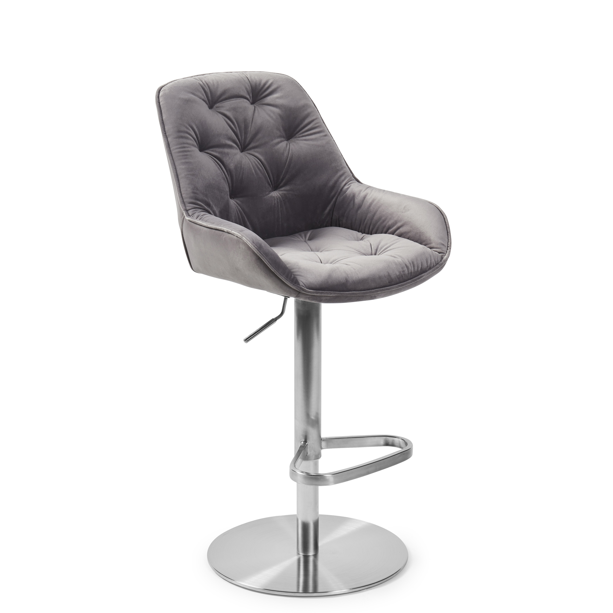 Seattle Swivel Grey Velvet Gas Lift Bar Stool