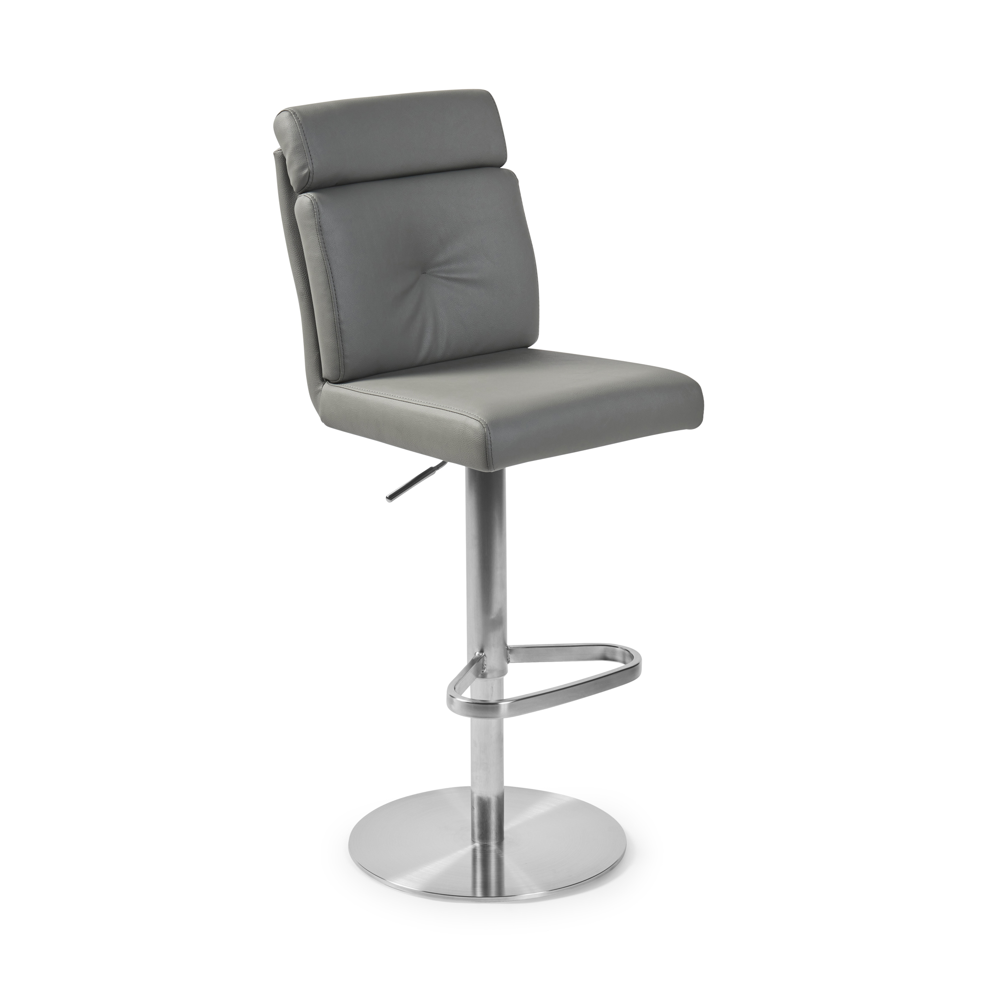 Portland Brushed Steel Gas Lift Kitchen Stool in Grey Faux Leather