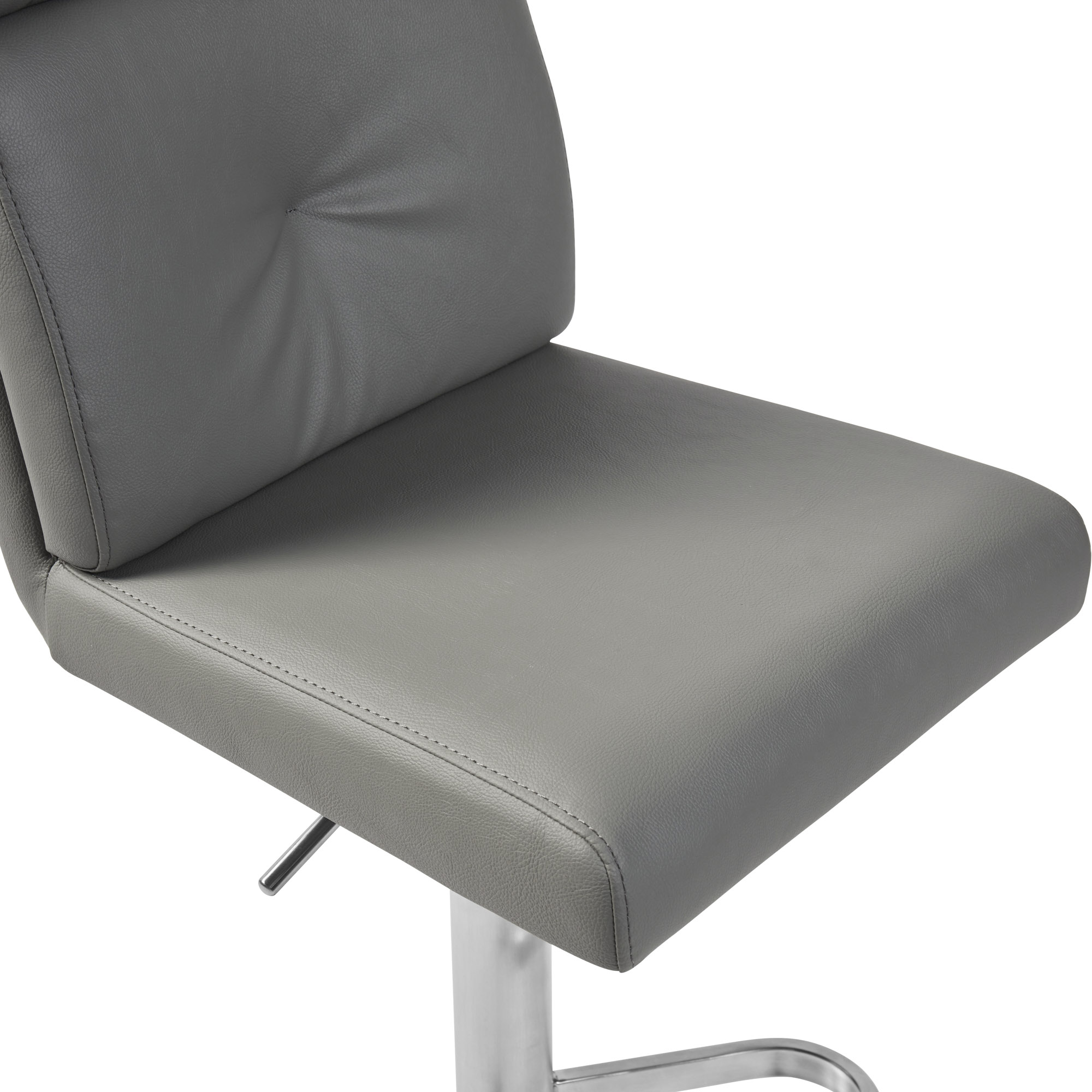 Portland Brushed Steel Gas Lift Kitchen Stool in Grey Faux Leather