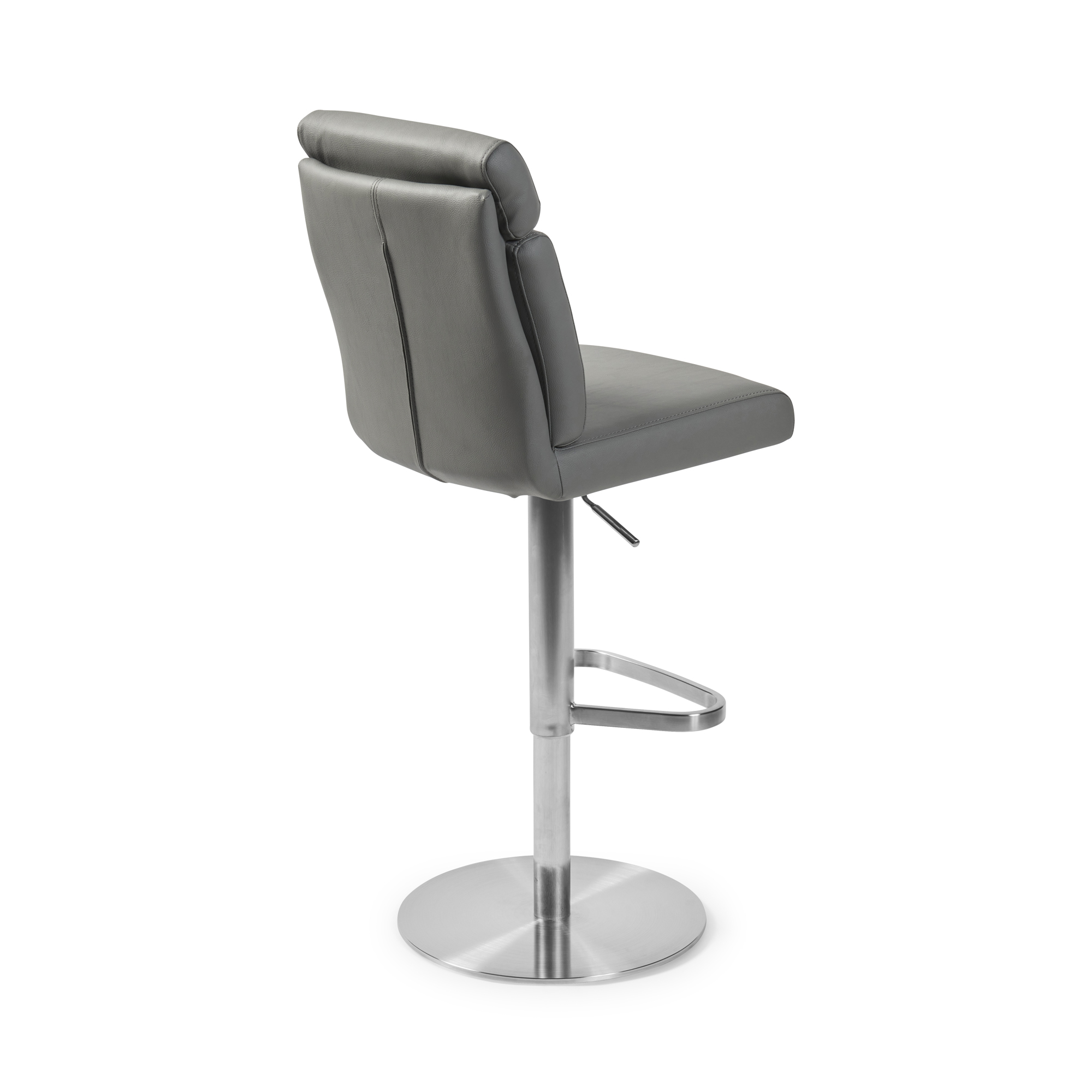 Portland Brushed Steel Gas Lift Kitchen Stool in Grey Faux Leather