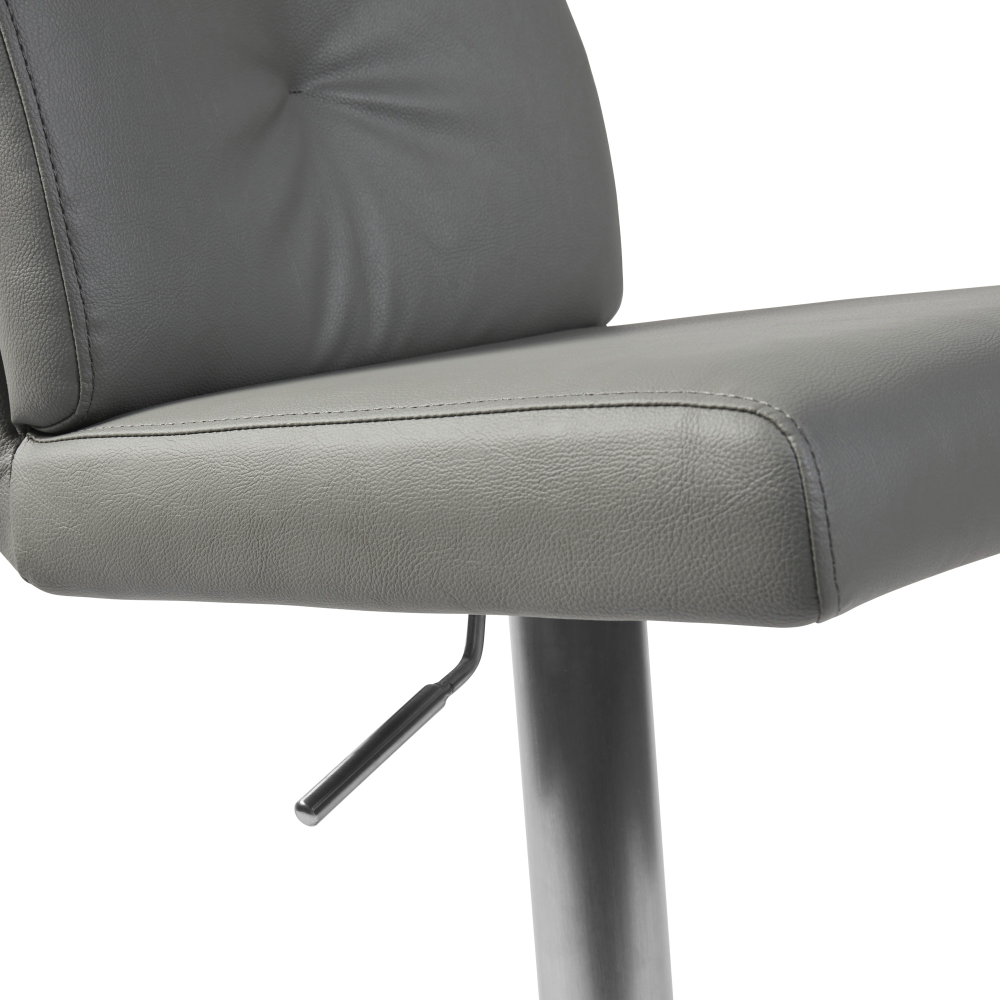 Portland Brushed Steel Gas Lift Bar Stool in Grey Faux Leather